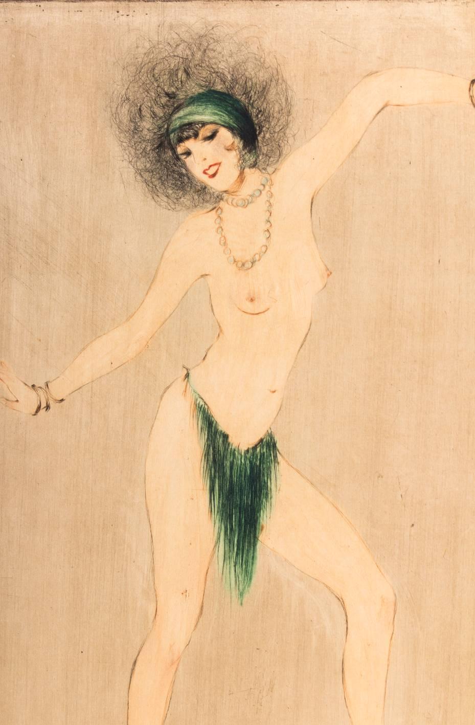 Early 20th Century Etching by Vala Moro, Vienna Depicting an Art Deco Dancing Nude Black Bottom For Sale