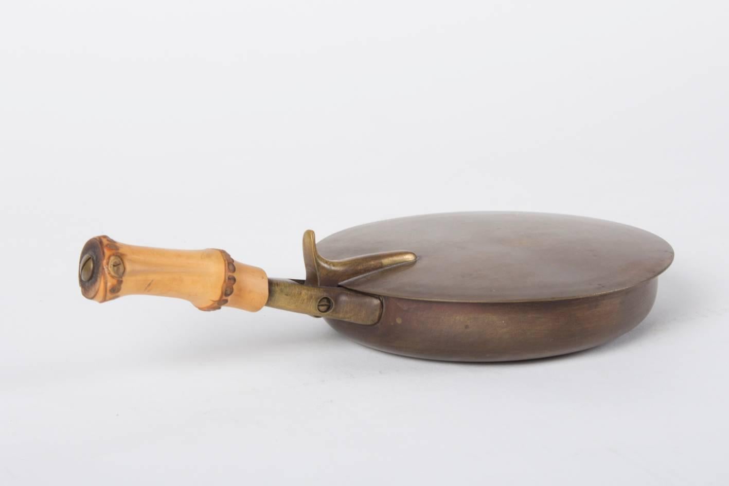 Austrian Marked Carl Auböck Heavy Brass and Bamboo Pan, Vienna, 1950s For Sale