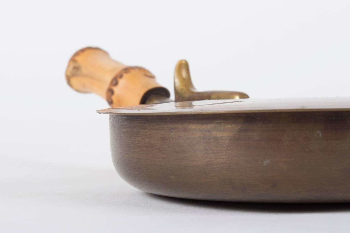 Marked Carl Auböck Heavy Brass and Bamboo Pan, Vienna, 1950s For Sale 2