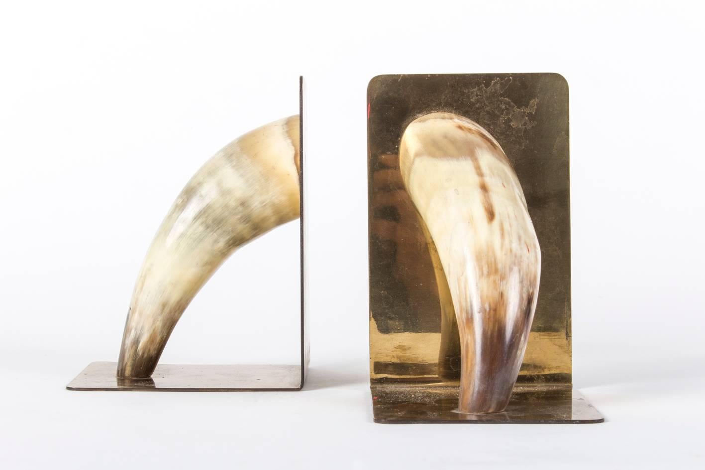 Brass Marked Mid-Century Carl Auböck Horn Bookends, Vienna, 1950s For Sale