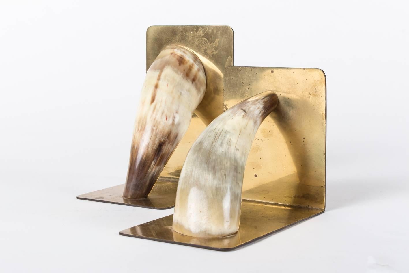 Mid-20th Century Marked Mid-Century Carl Auböck Horn Bookends, Vienna, 1950s For Sale