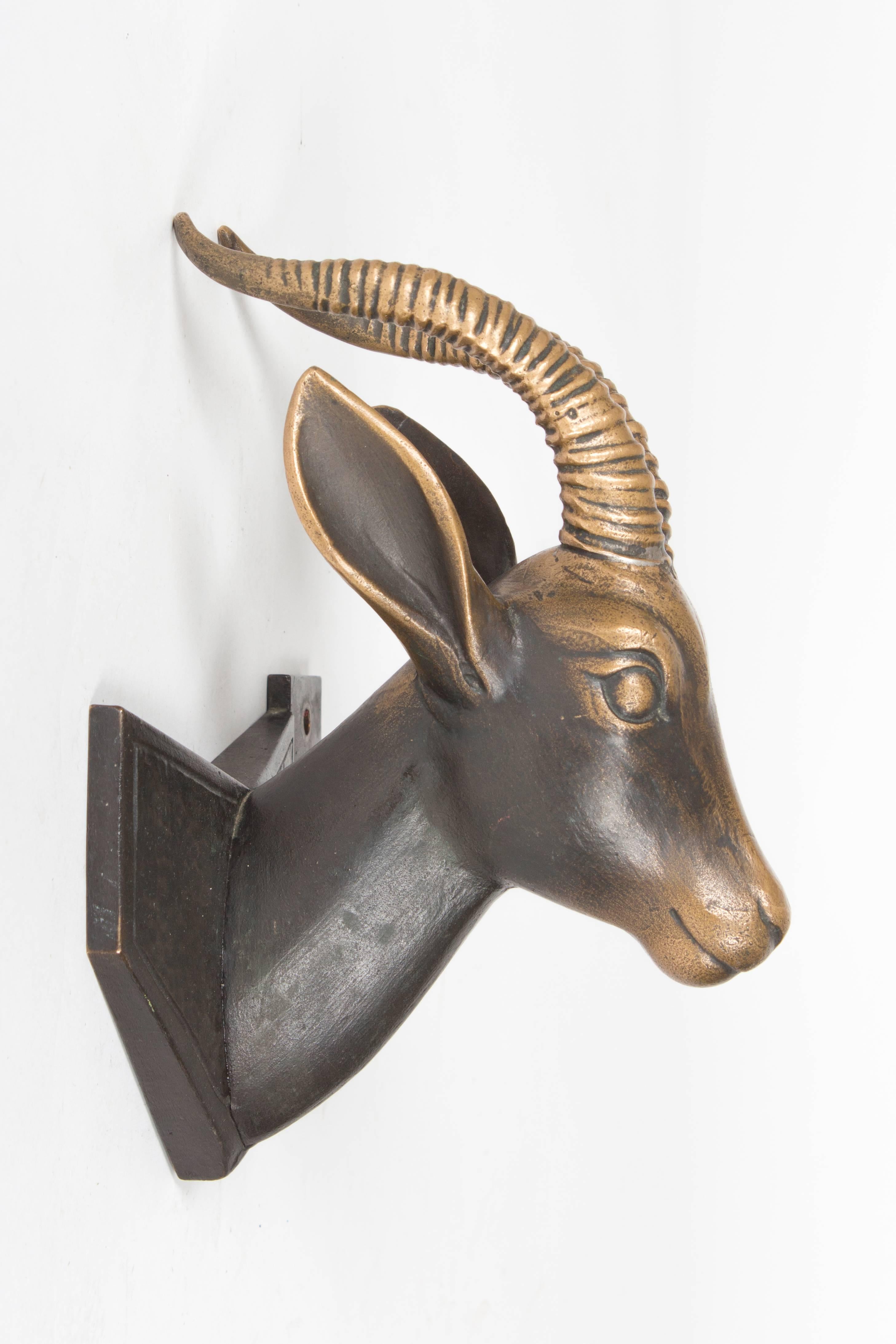 Austrian Massive Brass Door Handle Depicting a Gazelle by the Hagenauer Workshop Vienna For Sale