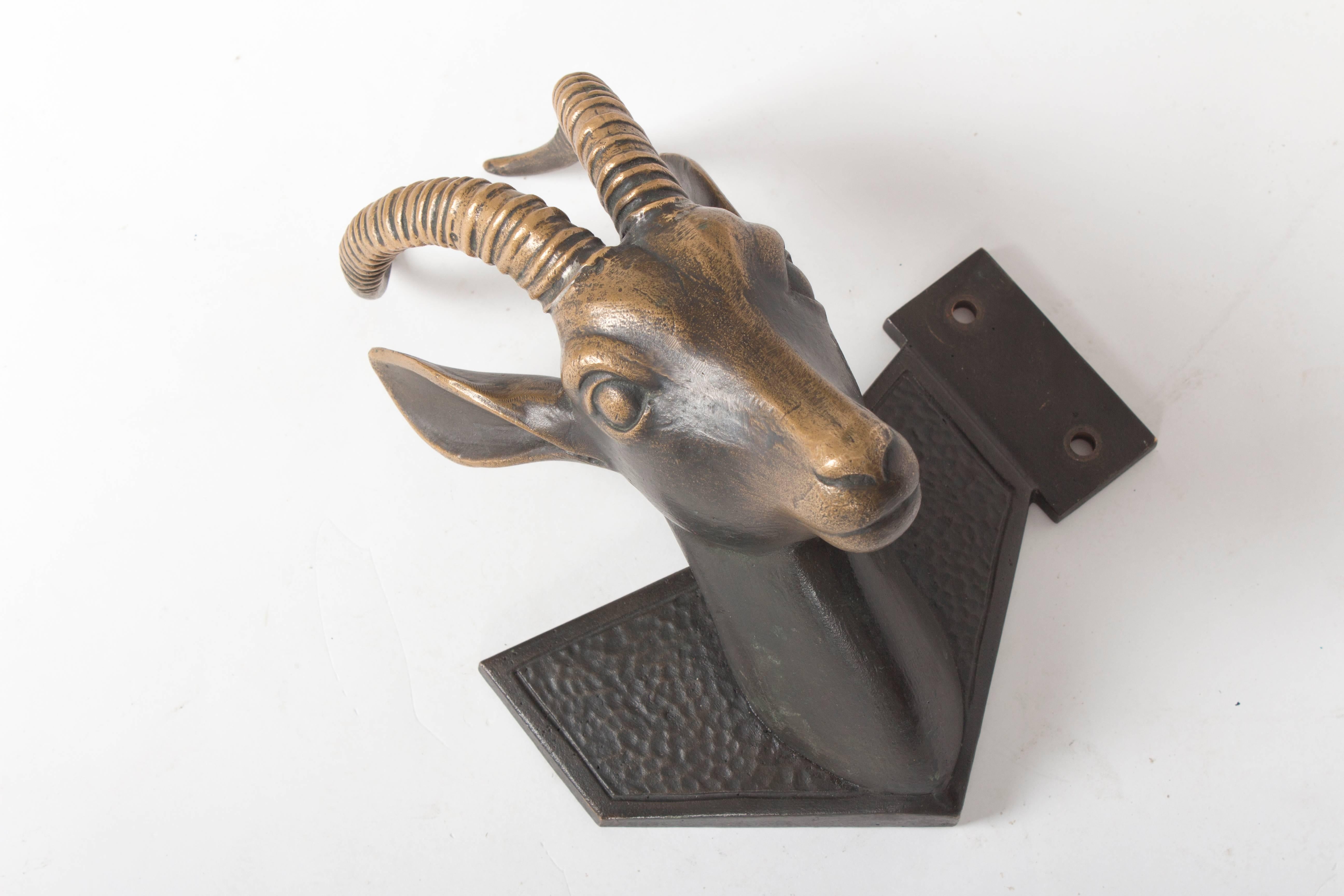 Mid-20th Century Massive Brass Door Handle Depicting a Gazelle by the Hagenauer Workshop Vienna For Sale