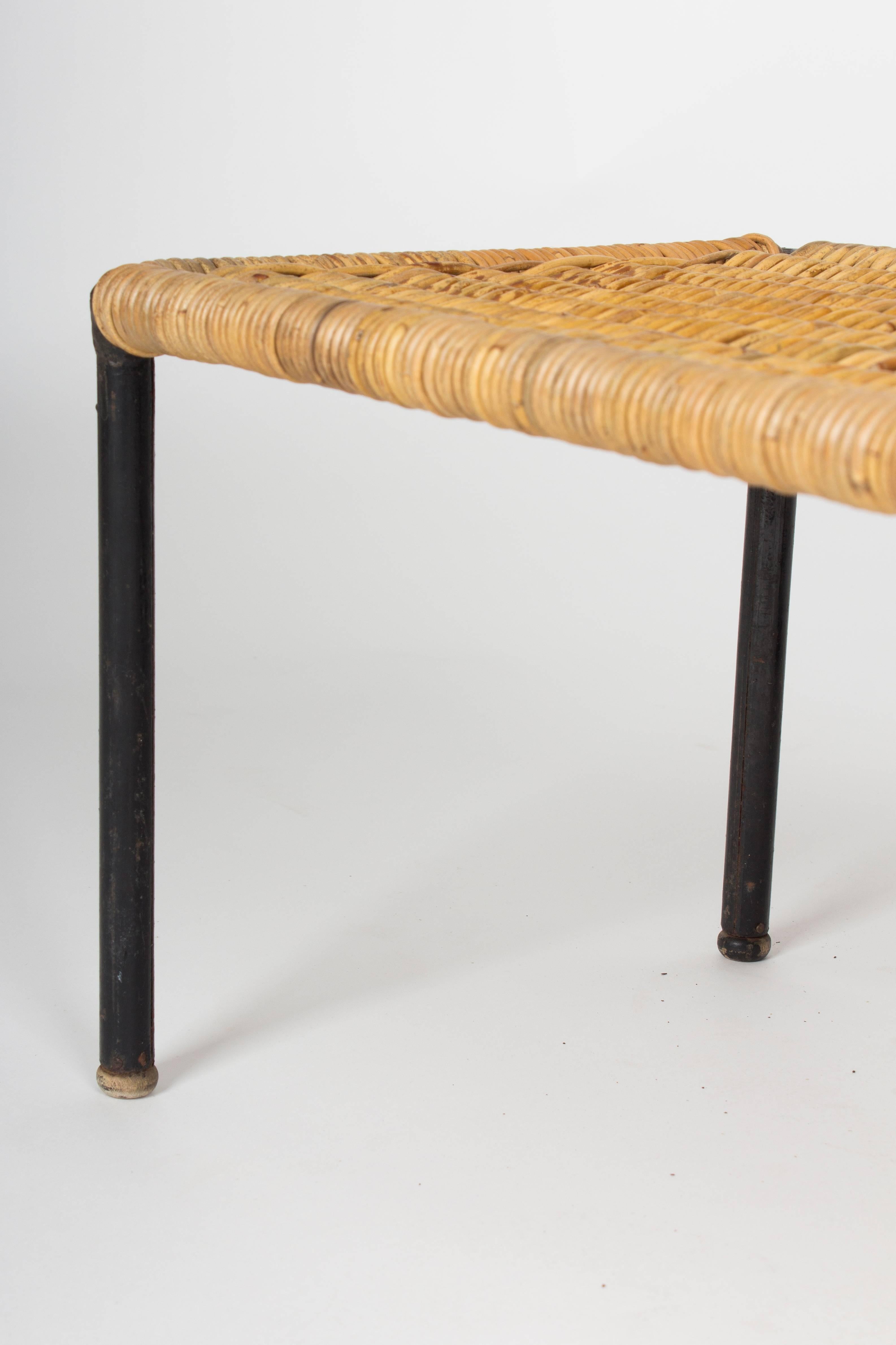Mid-20th Century Rare Pair of Early Auböck Wicker Side Tables, Vienna, 1950s For Sale