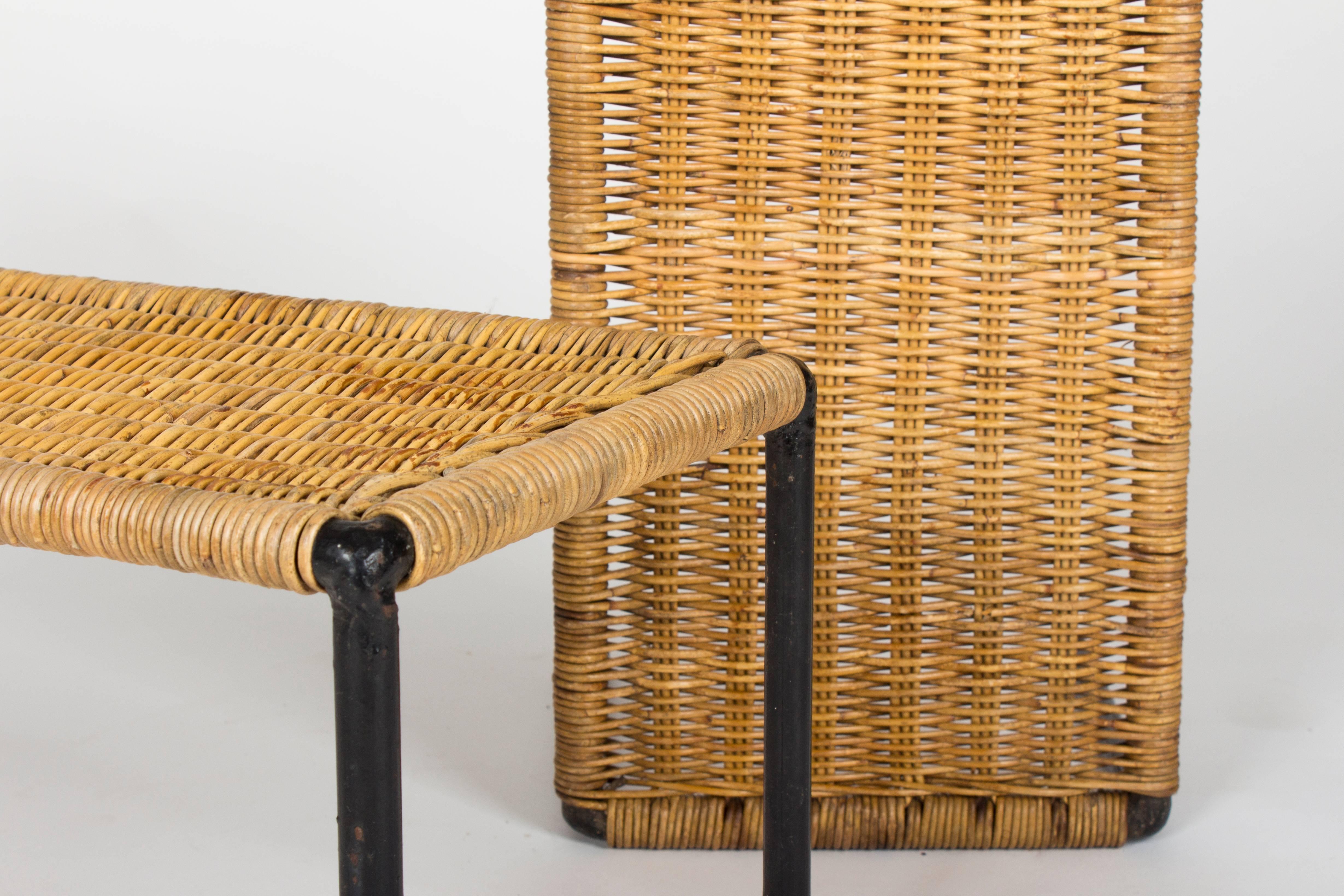 Mid-Century Modern Rare Pair of Early Auböck Wicker Side Tables, Vienna, 1950s For Sale