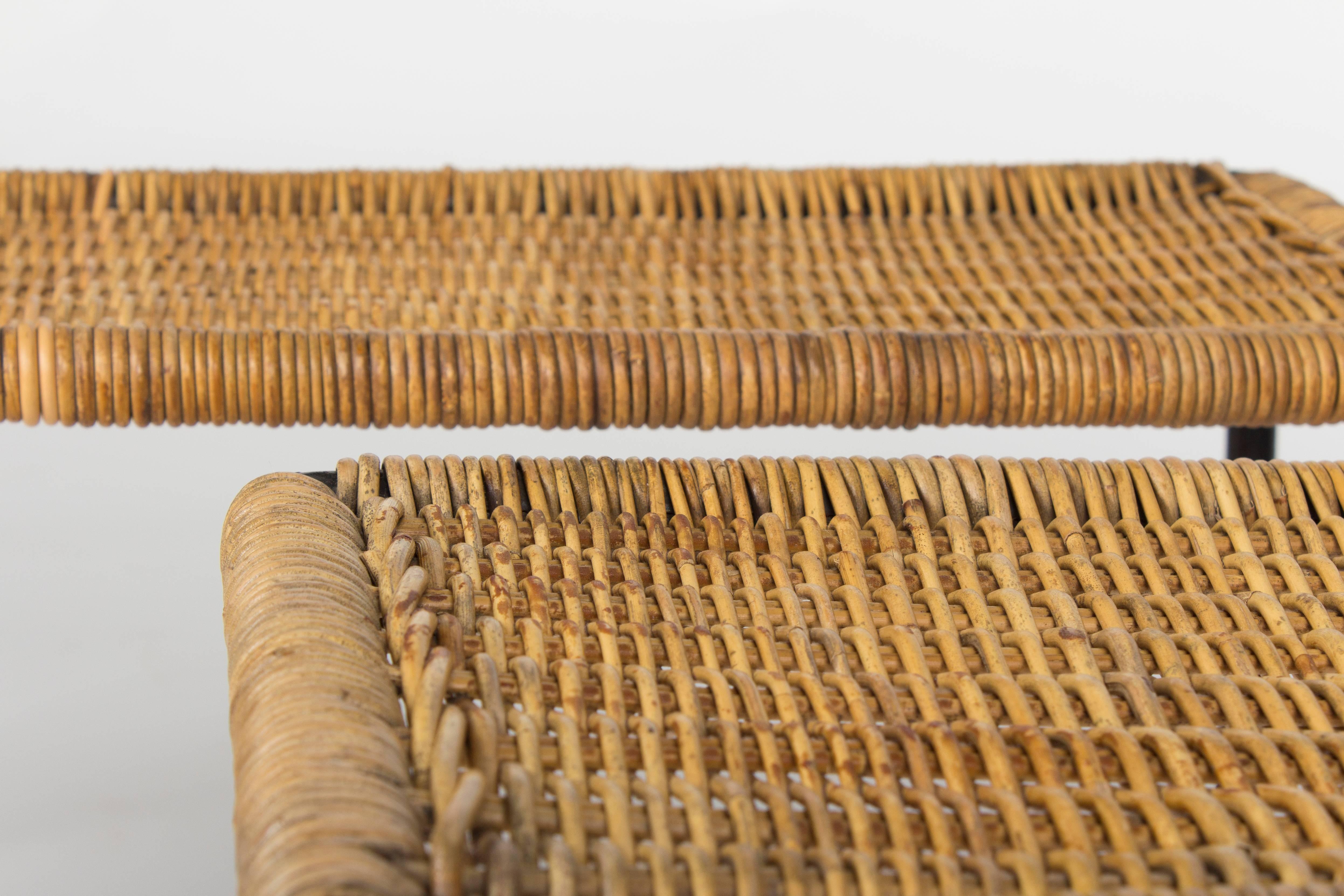 Rare Pair of Early Auböck Wicker Side Tables, Vienna, 1950s For Sale 1