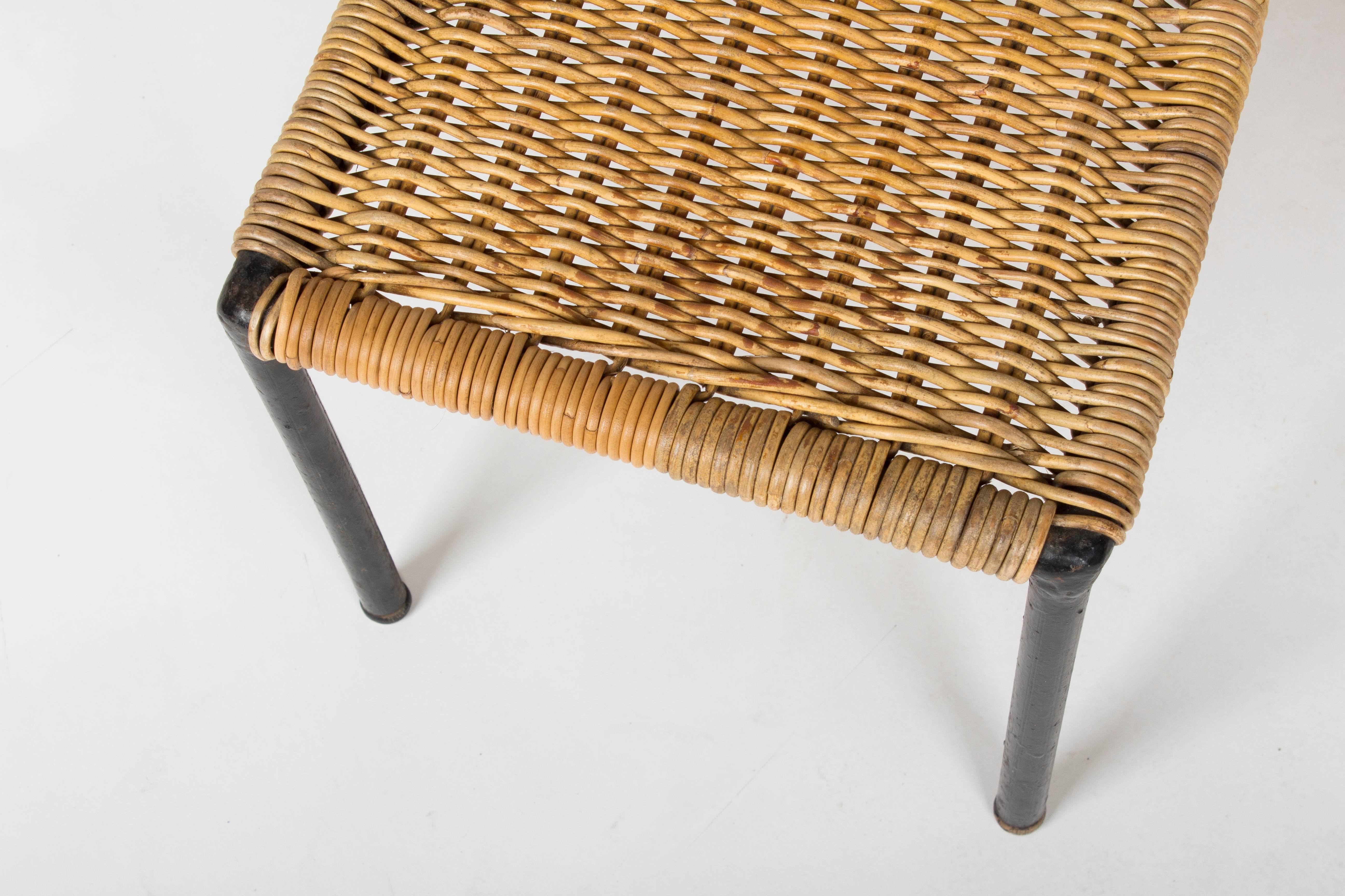 Blackened Rare Pair of Early Auböck Wicker Side Tables, Vienna, 1950s For Sale