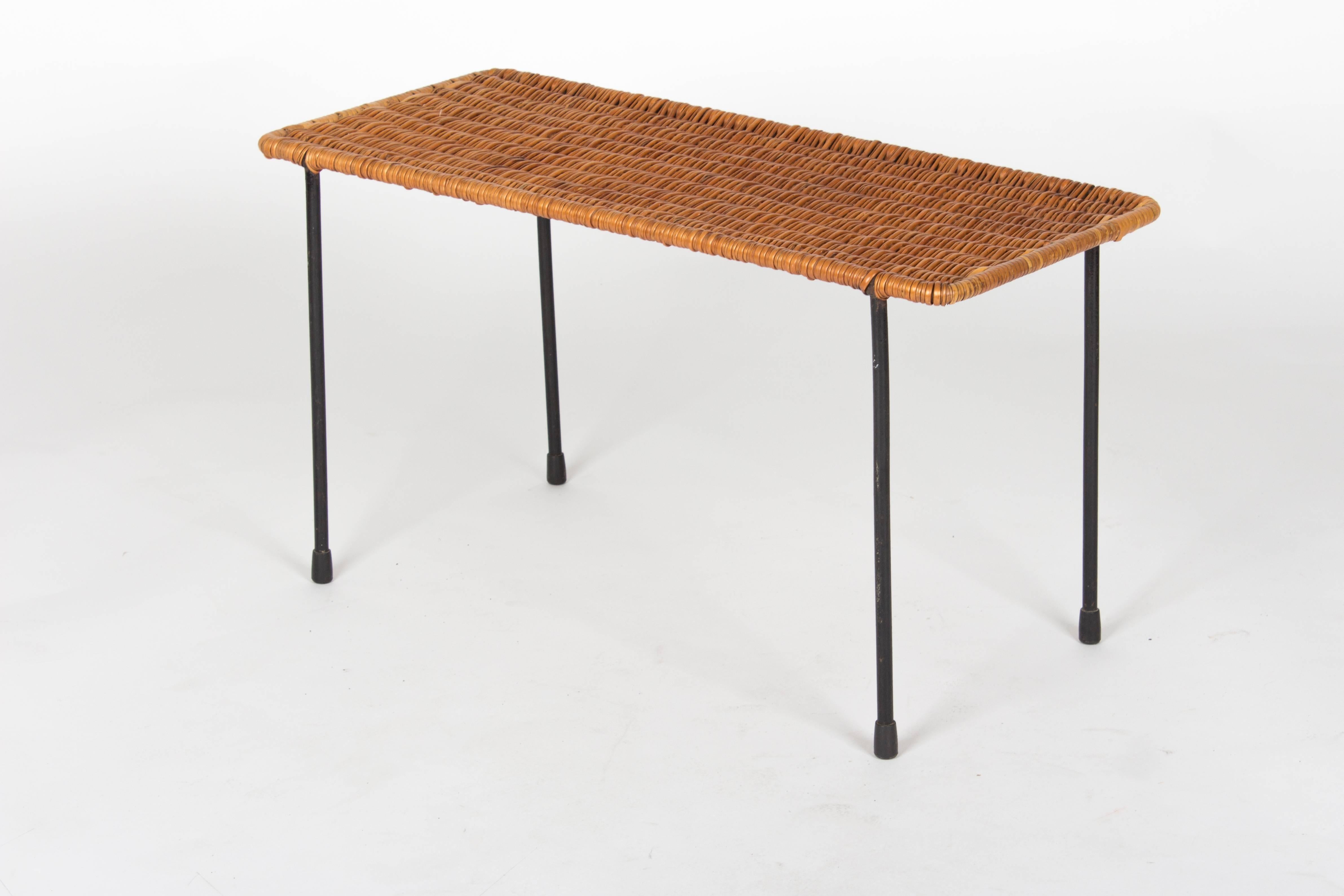Blackened Beautiful Wicker and Steel Side Table, Vienna Early 1960s For Sale