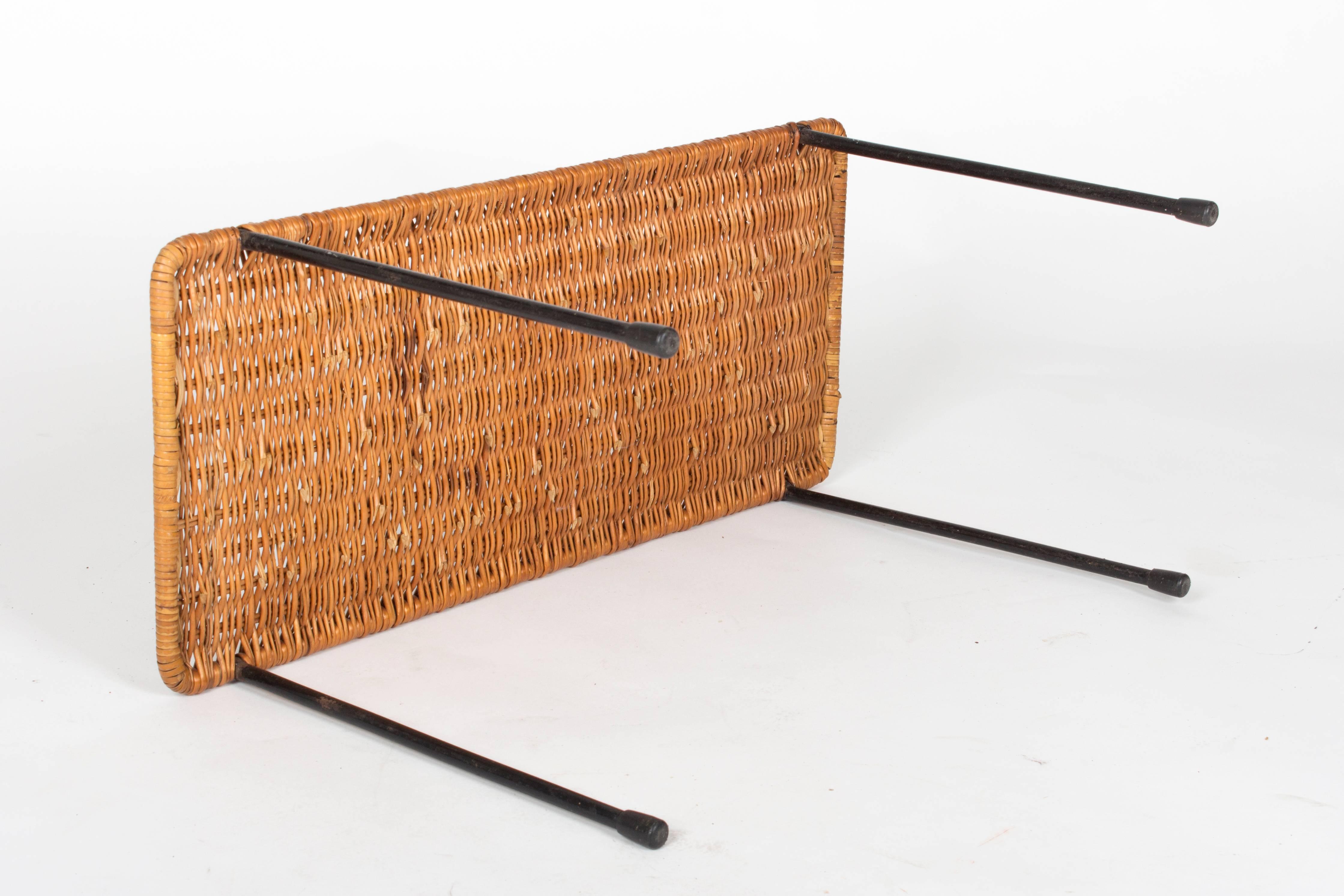 Mid-20th Century Beautiful Wicker and Steel Side Table, Vienna Early 1960s For Sale