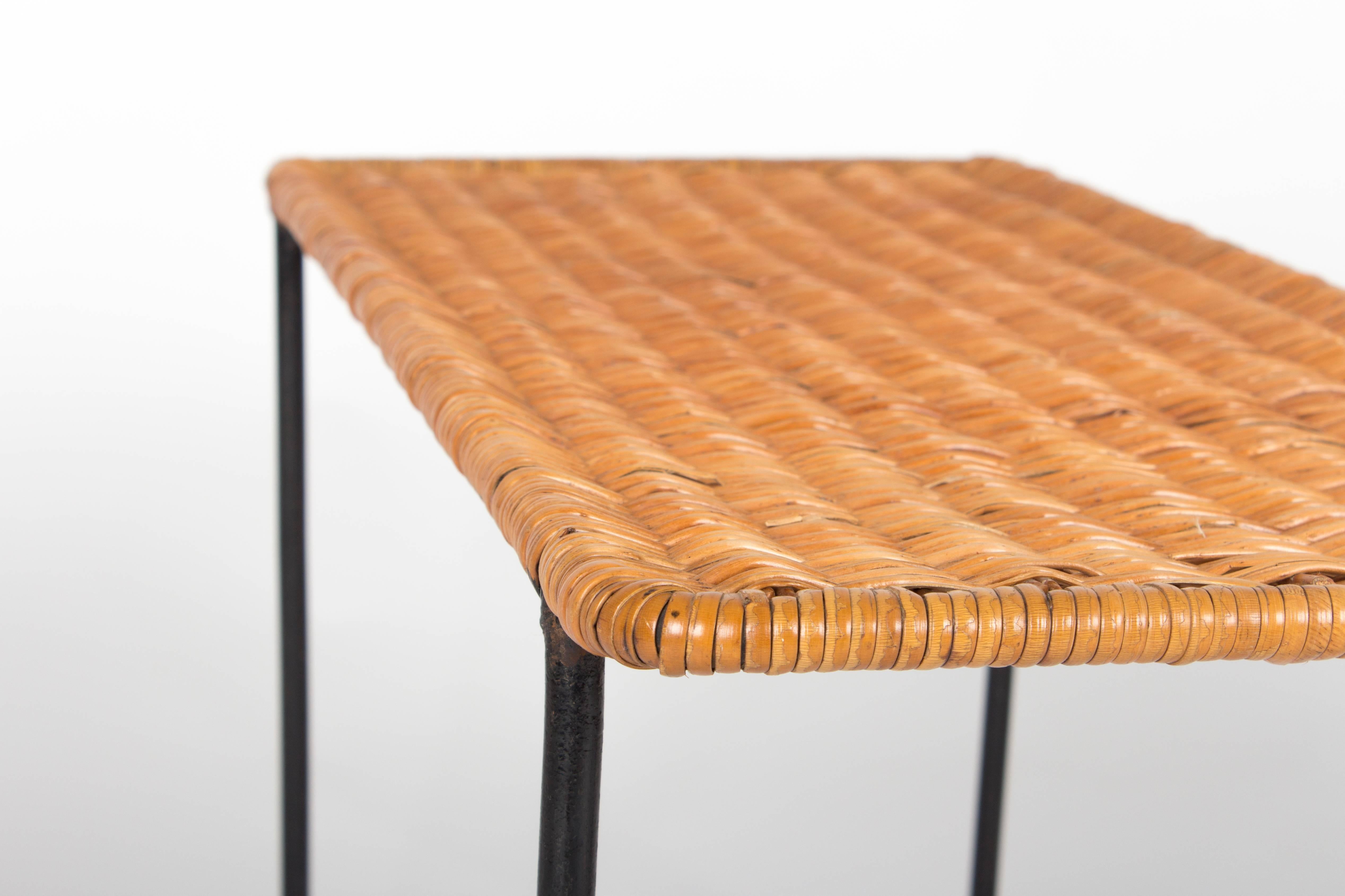 Austrian Beautiful Wicker and Steel Side Table, Vienna Early 1960s For Sale