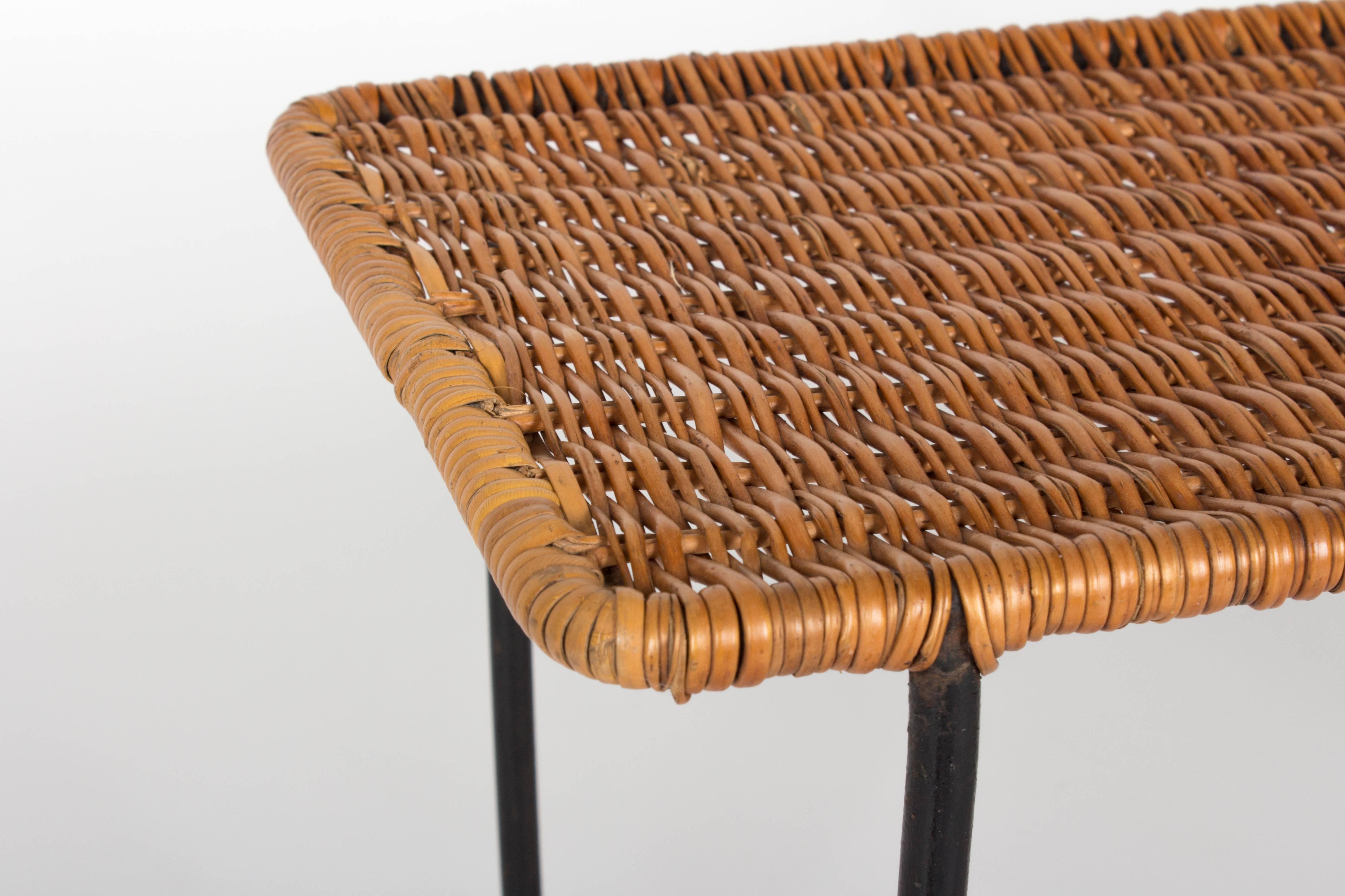 Beautiful Wicker and Steel Side Table, Vienna Early 1960s For Sale 1