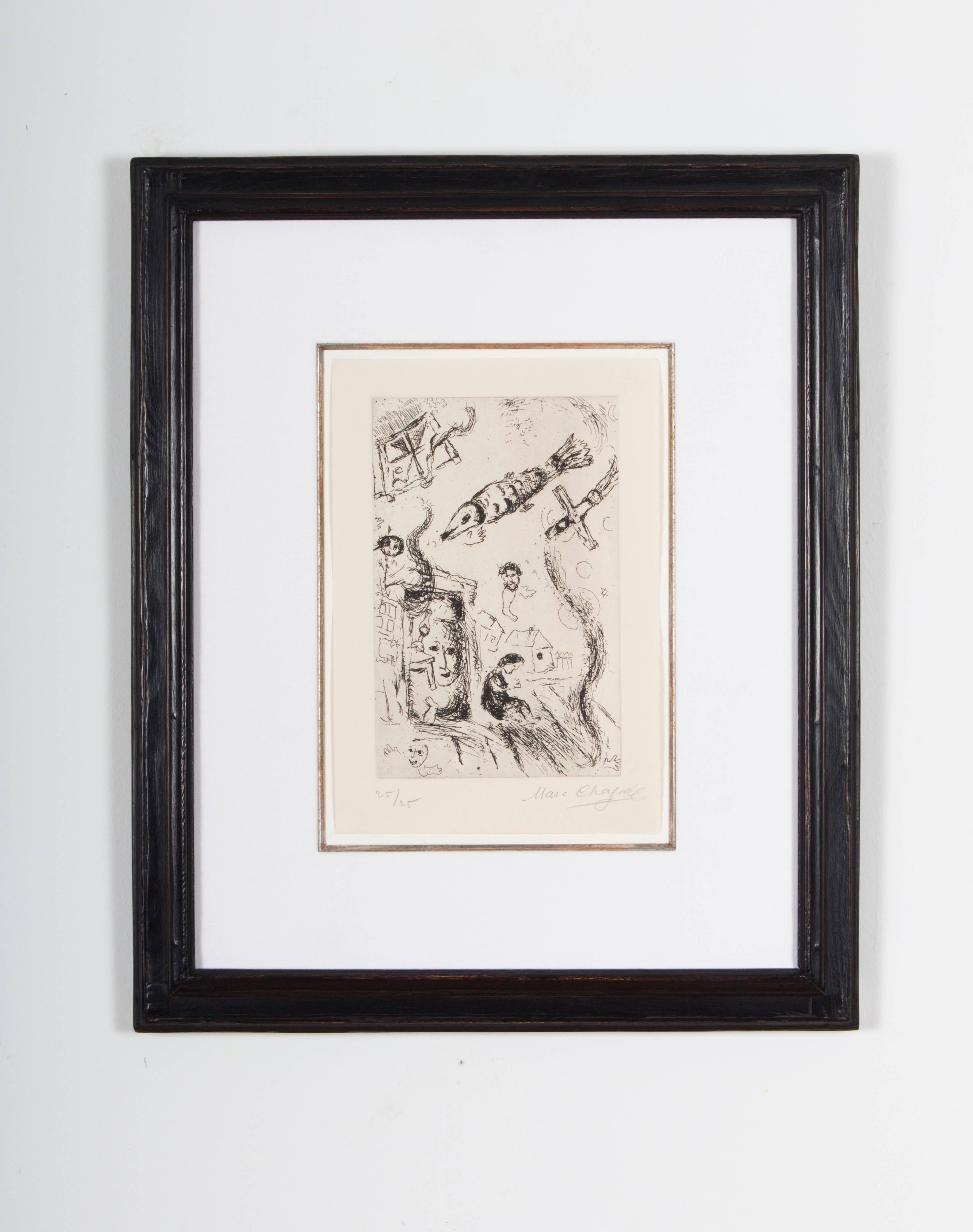 Titled with ''Lettre à Marc Chagall'', the work is one of five etchings for the similarly named publication by Jerzy Ficowski published in 1969 in Paris.

Printed by Lacourière & Frèlaut in Paris, the work is hand signed in pencil with ''Marc