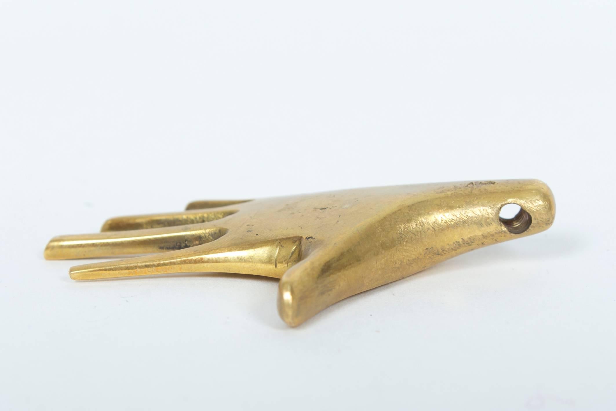 Iconic Marked Heavy Brass Paperweight Hand by Carl Auböck Vienna 3