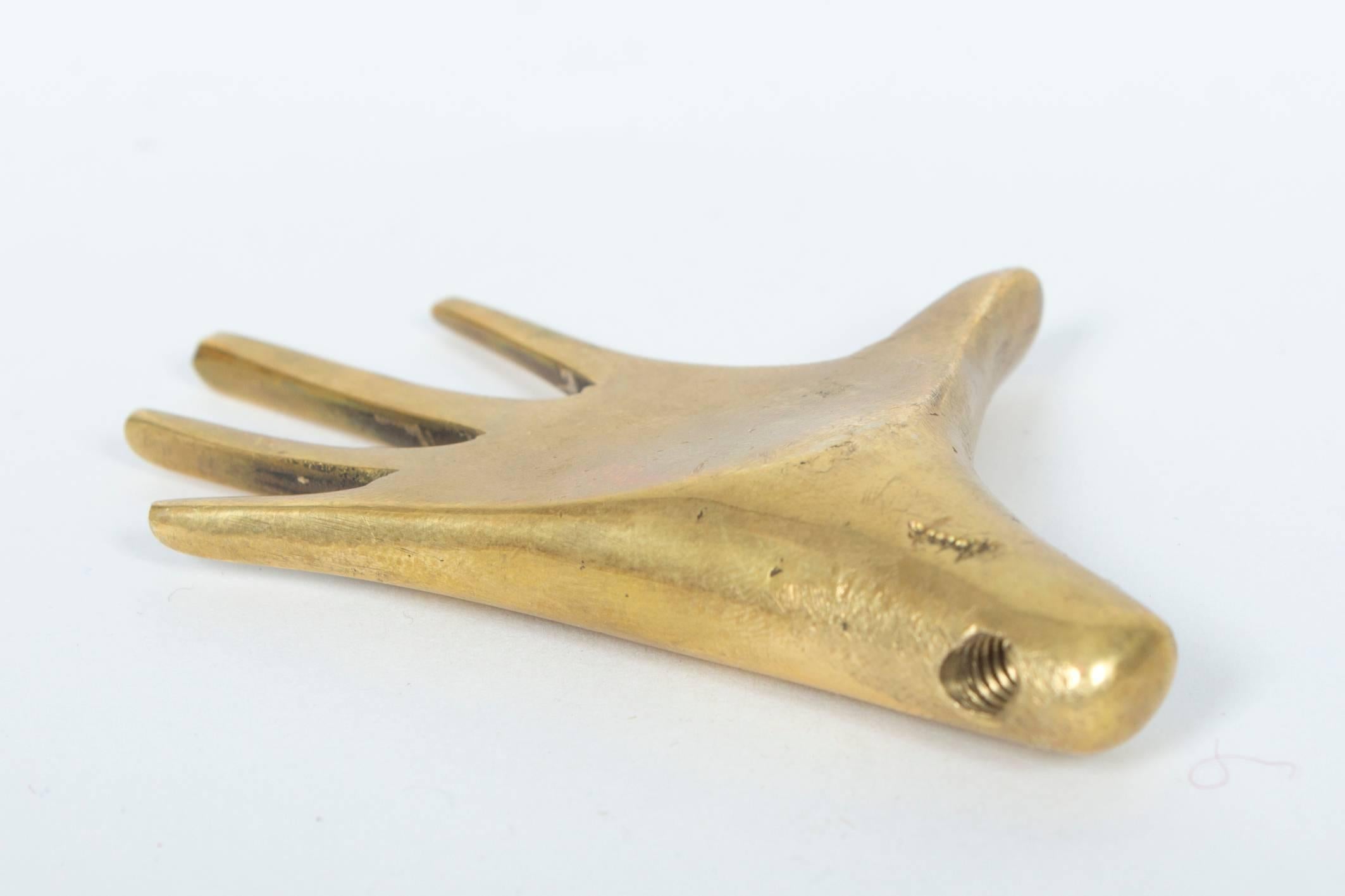 Mid-20th Century Iconic Marked Heavy Brass Paperweight Hand by Carl Auböck Vienna