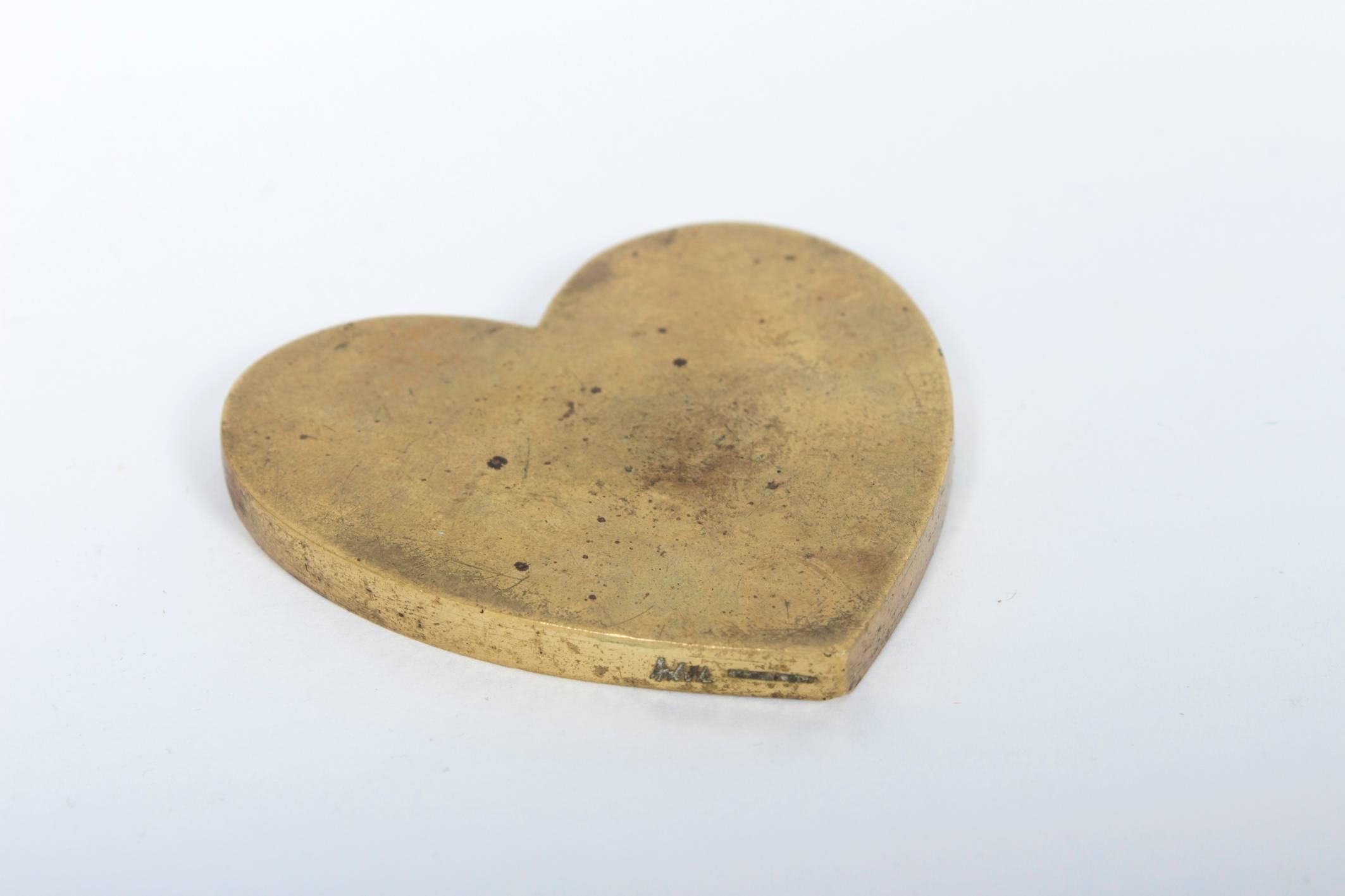 Mid-20th Century Marked Heavy Brass Paperweight in Shape of a Heart by Carl Auböck, Vienna, 1950s
