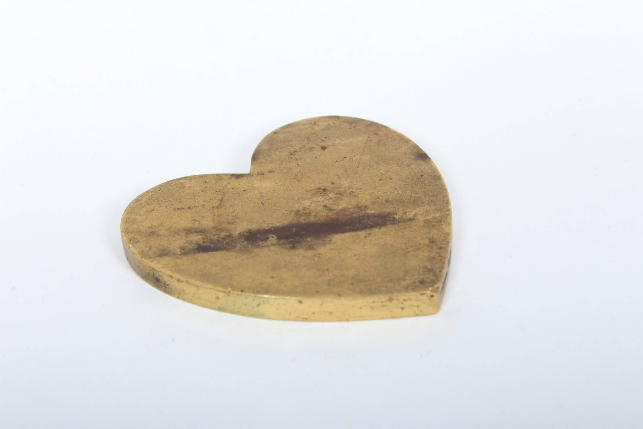 Marked Heavy Brass Paperweight in Shape of a Heart by Carl Auböck, Vienna, 1950s 1