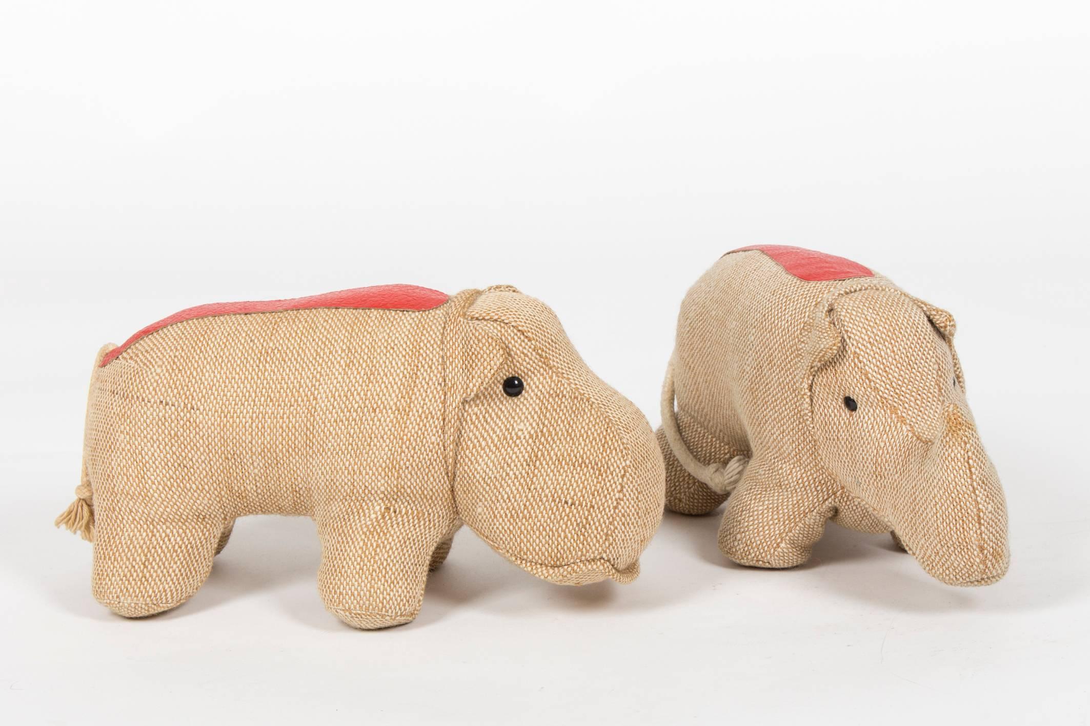 Leather Cute Pair of 'Therapeutic Toys' by Renate Müller, Hippo and Rhino For Sale