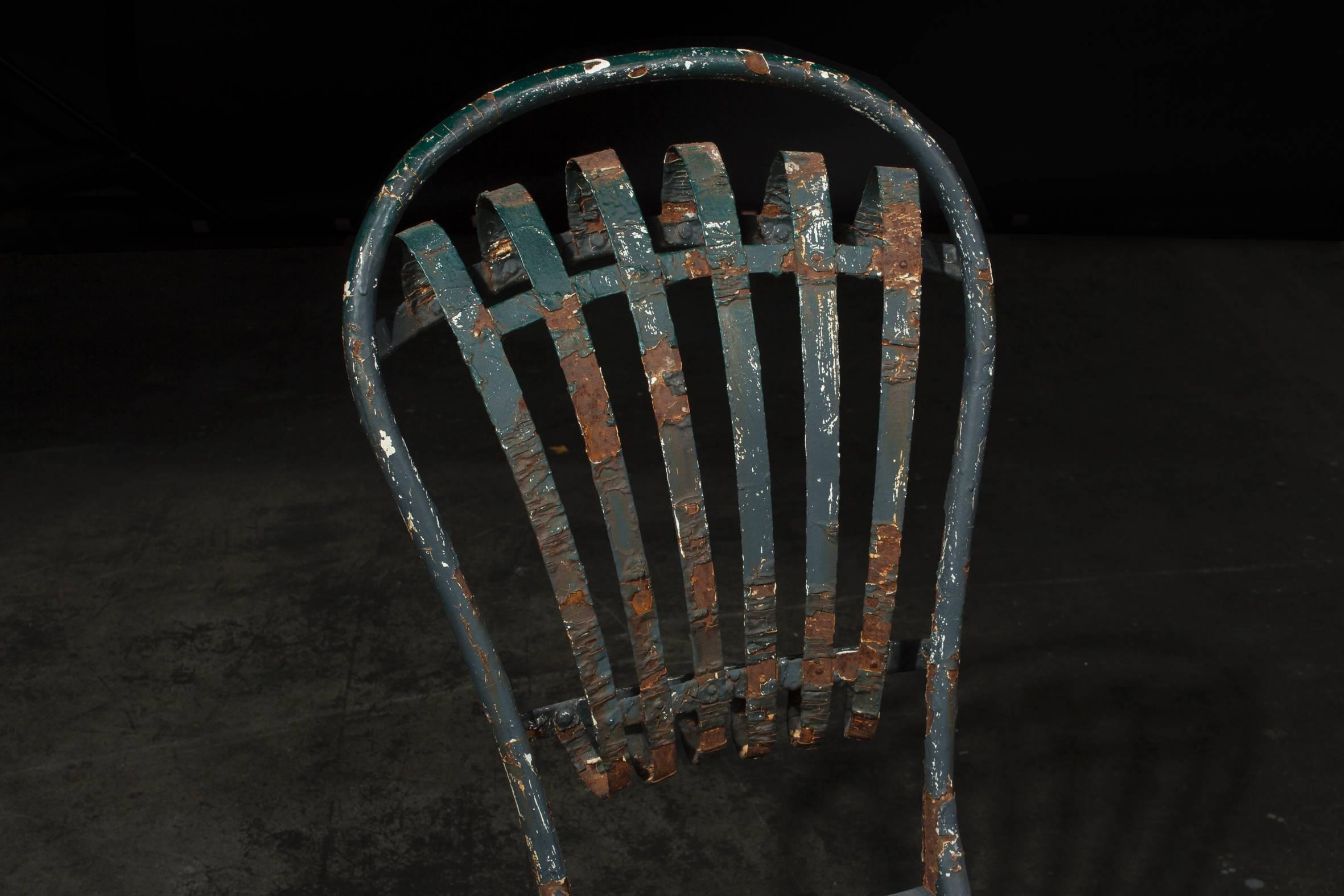 French Two Iron and Wood Garden Chairs in Beautiful Aged Condition, circa 1860