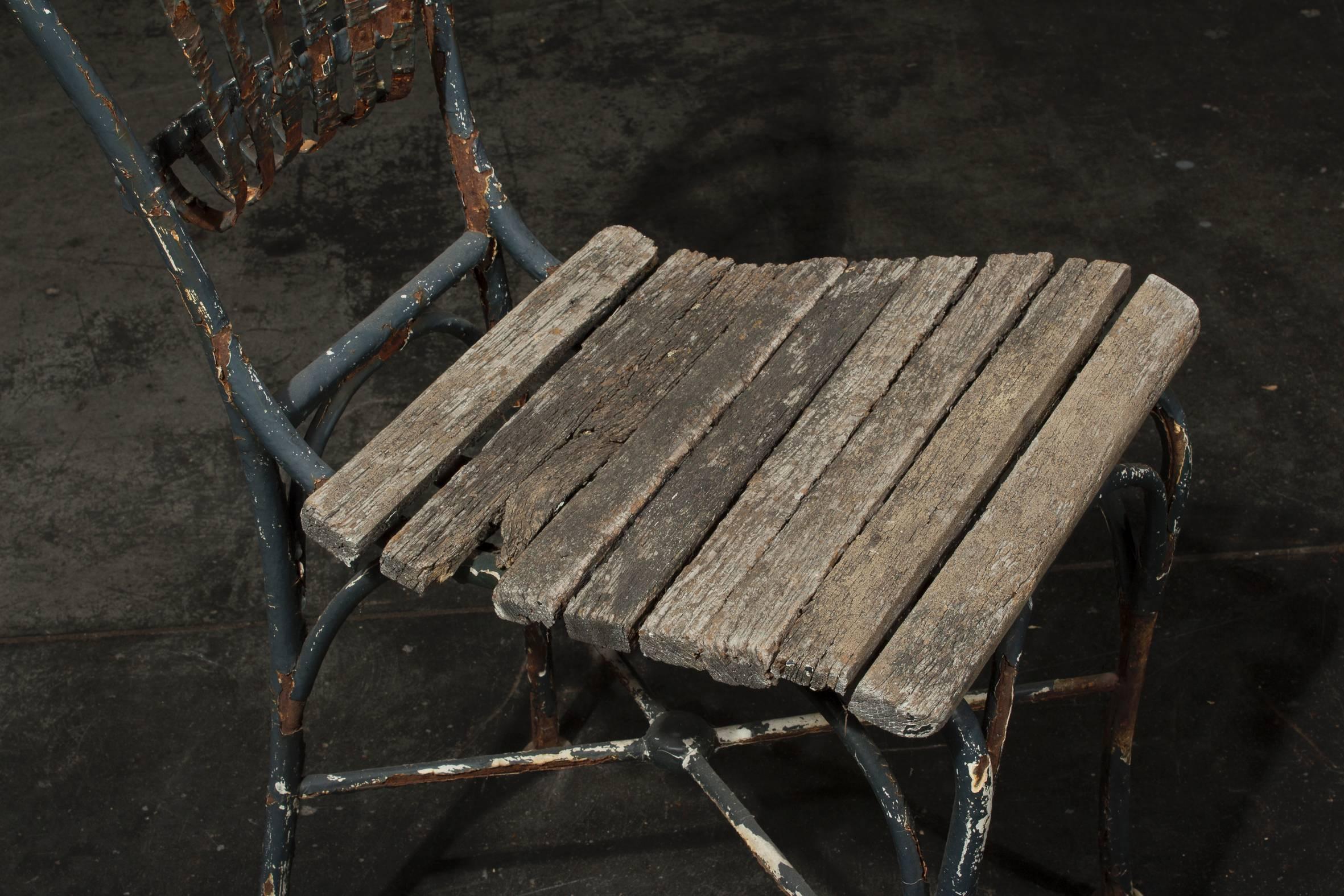 Two Iron and Wood Garden Chairs in Beautiful Aged Condition, circa 1860 1
