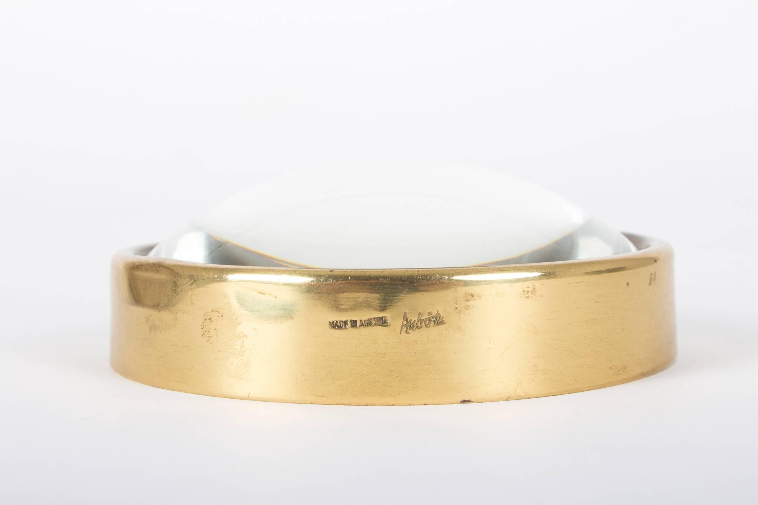 Marked Midcentury Auböck, Aubock Brass Paperweight Magnifier Lens, 1950s 3