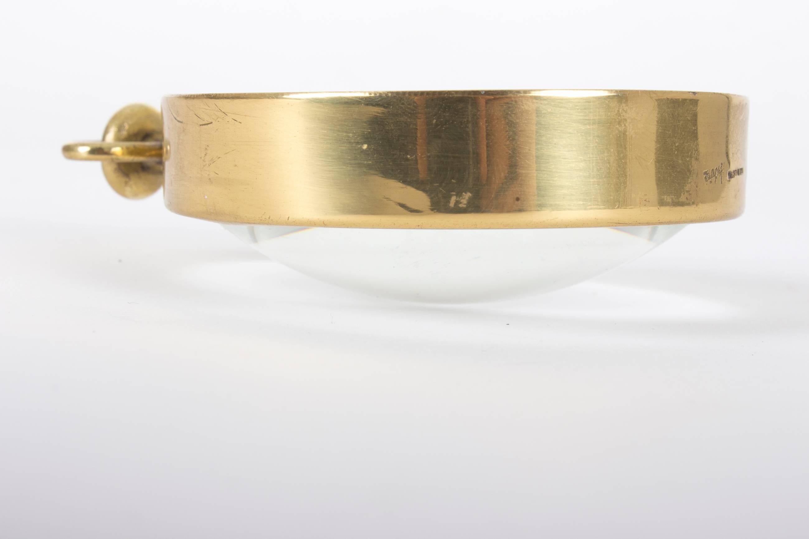 Marked Midcentury Auböck, Aubock Brass Paperweight Magnifier Lens, 1950s 2