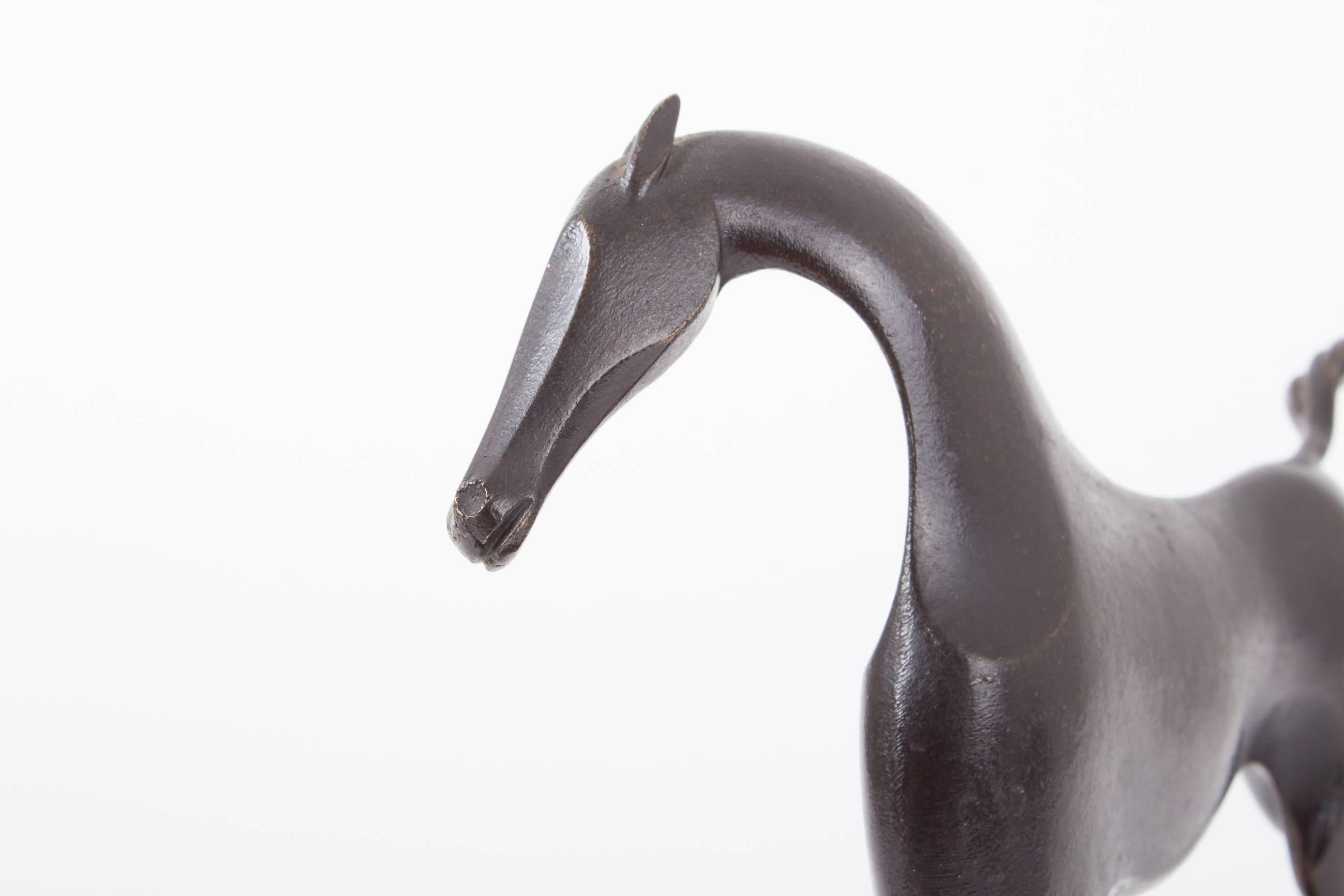 Mid-Century Modern Decoratively Shaped Hagenauer Horse Made of Patinated Brass, 1950s