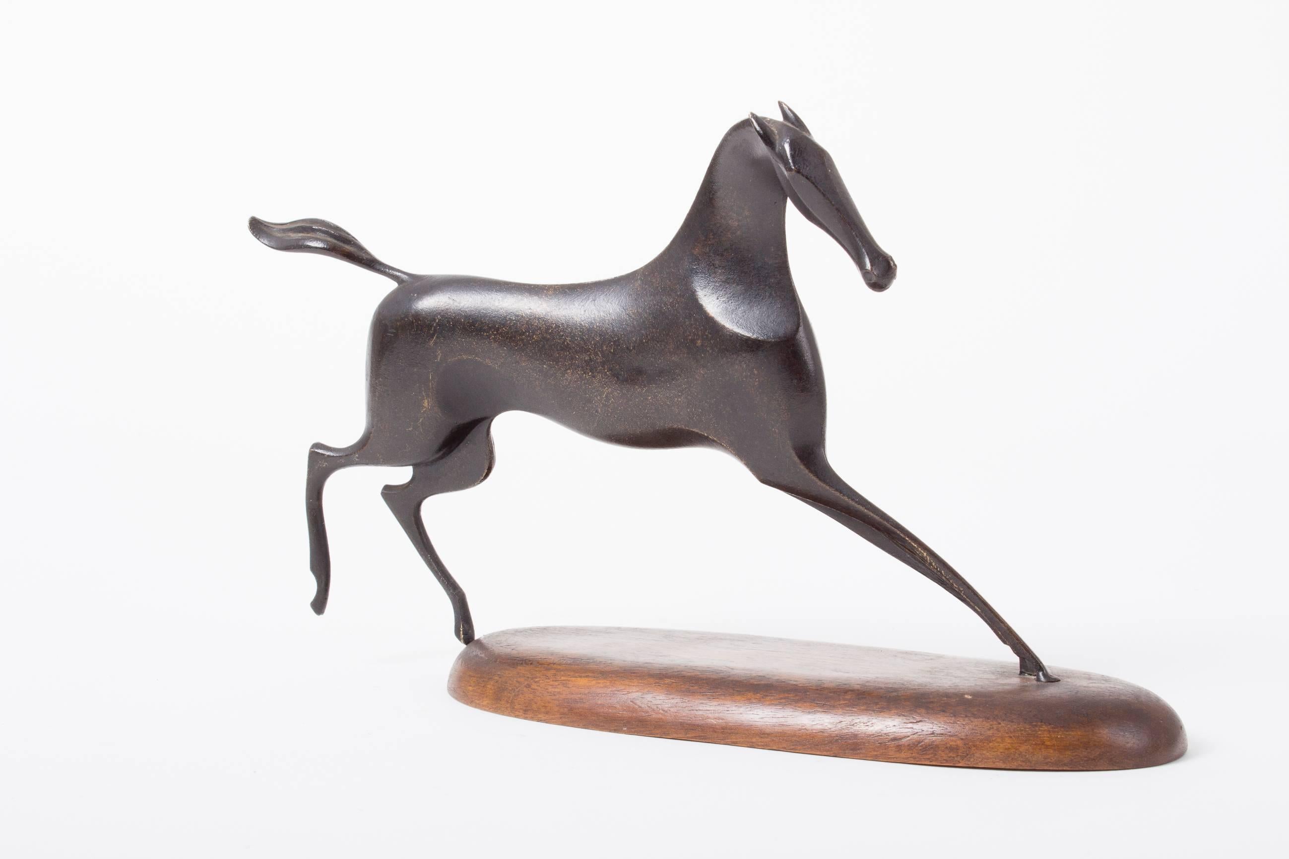 Austrian Decoratively Shaped Hagenauer Horse Made of Patinated Brass, 1950s