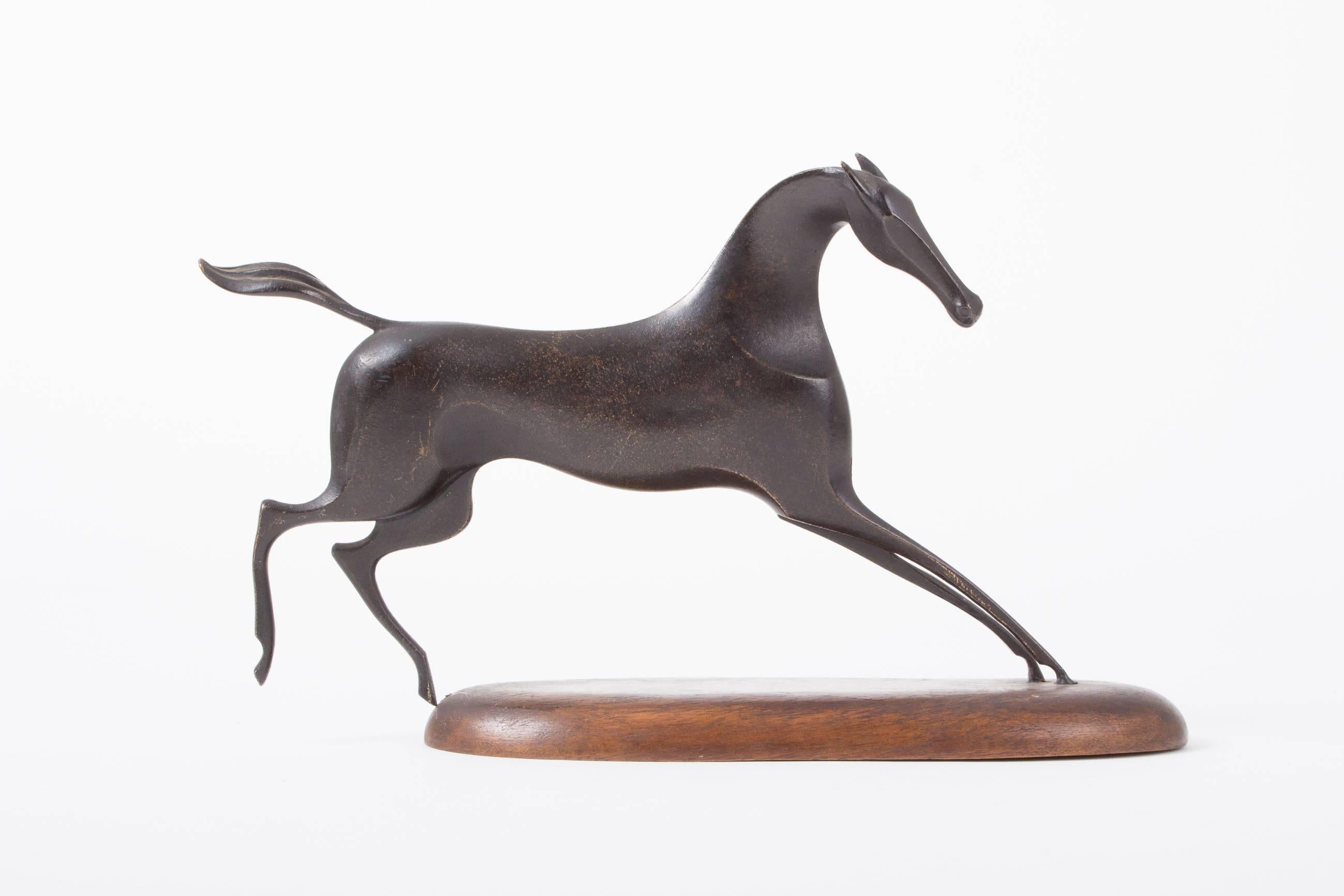 Decoratively Shaped Hagenauer Horse Made of Patinated Brass, 1950s 1