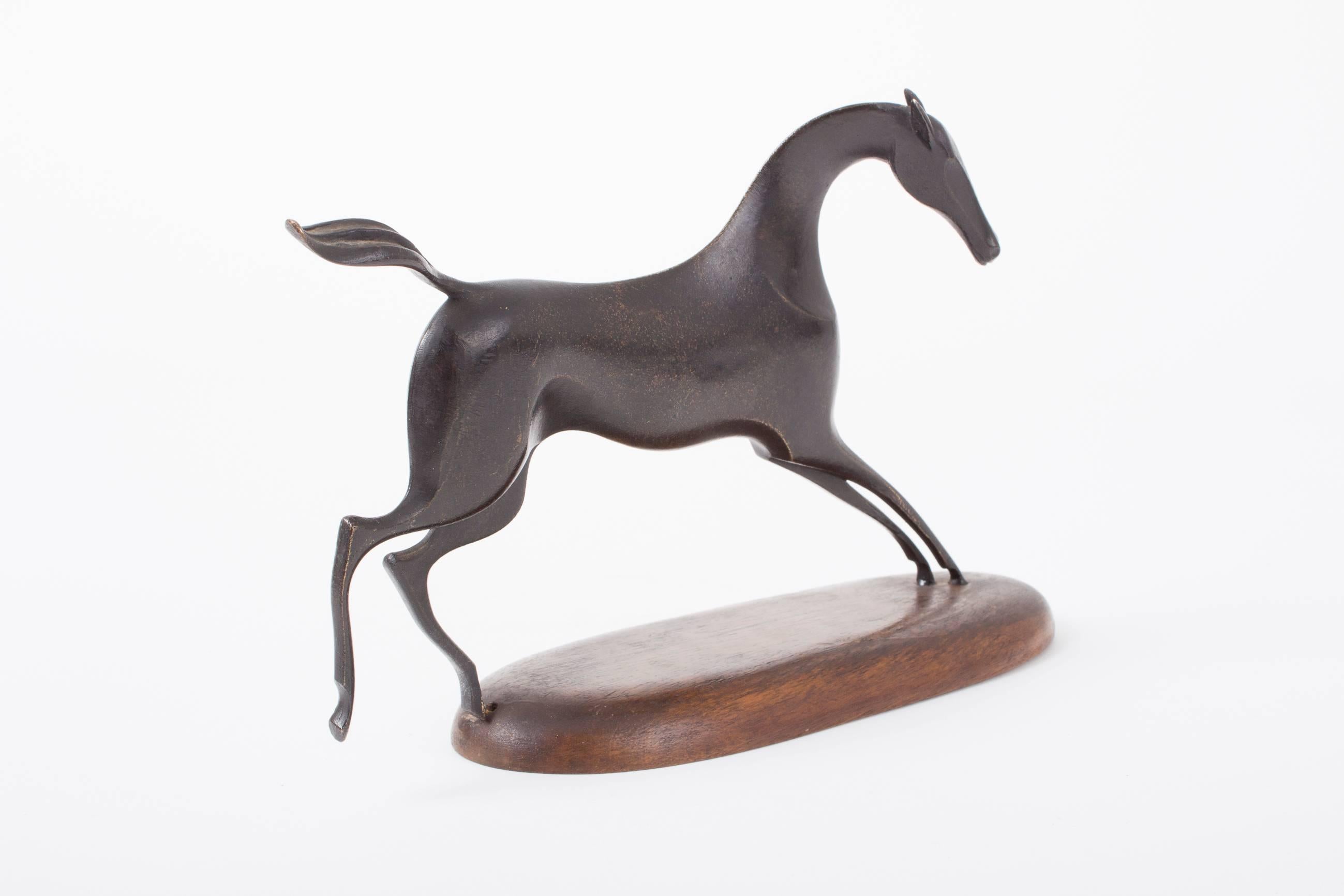 Mid-20th Century Decoratively Shaped Hagenauer Horse Made of Patinated Brass, 1950s