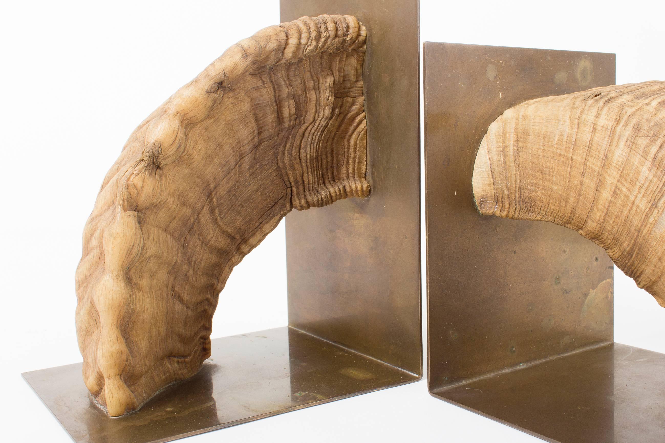 Pair of Auböck, Midcentury Brass and Horn Bookends For Sale 1