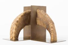 Pair of Auböck, Midcentury Brass and Horn Bookends