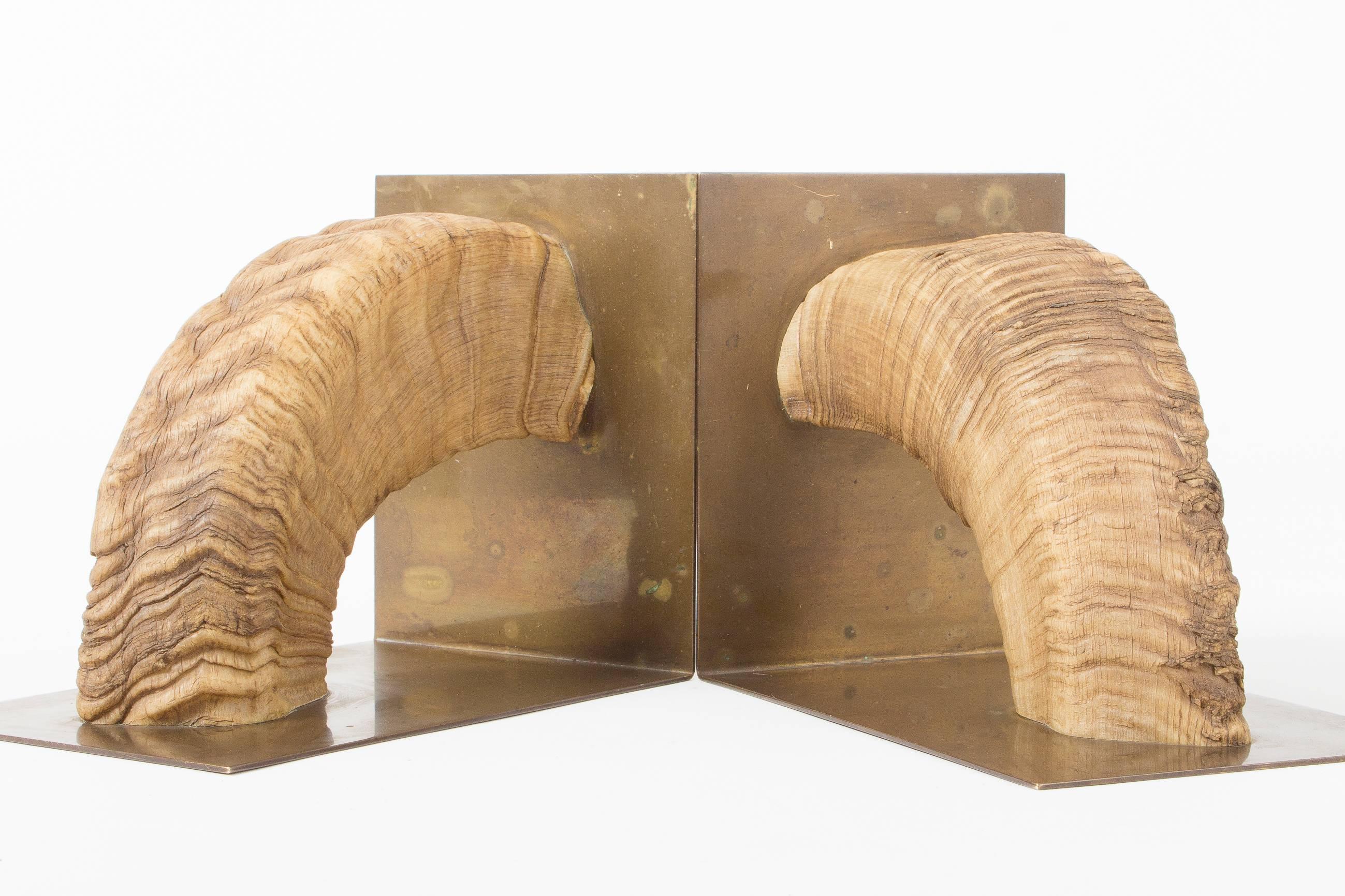 Mid-20th Century Pair of Auböck, Midcentury Brass and Horn Bookends For Sale