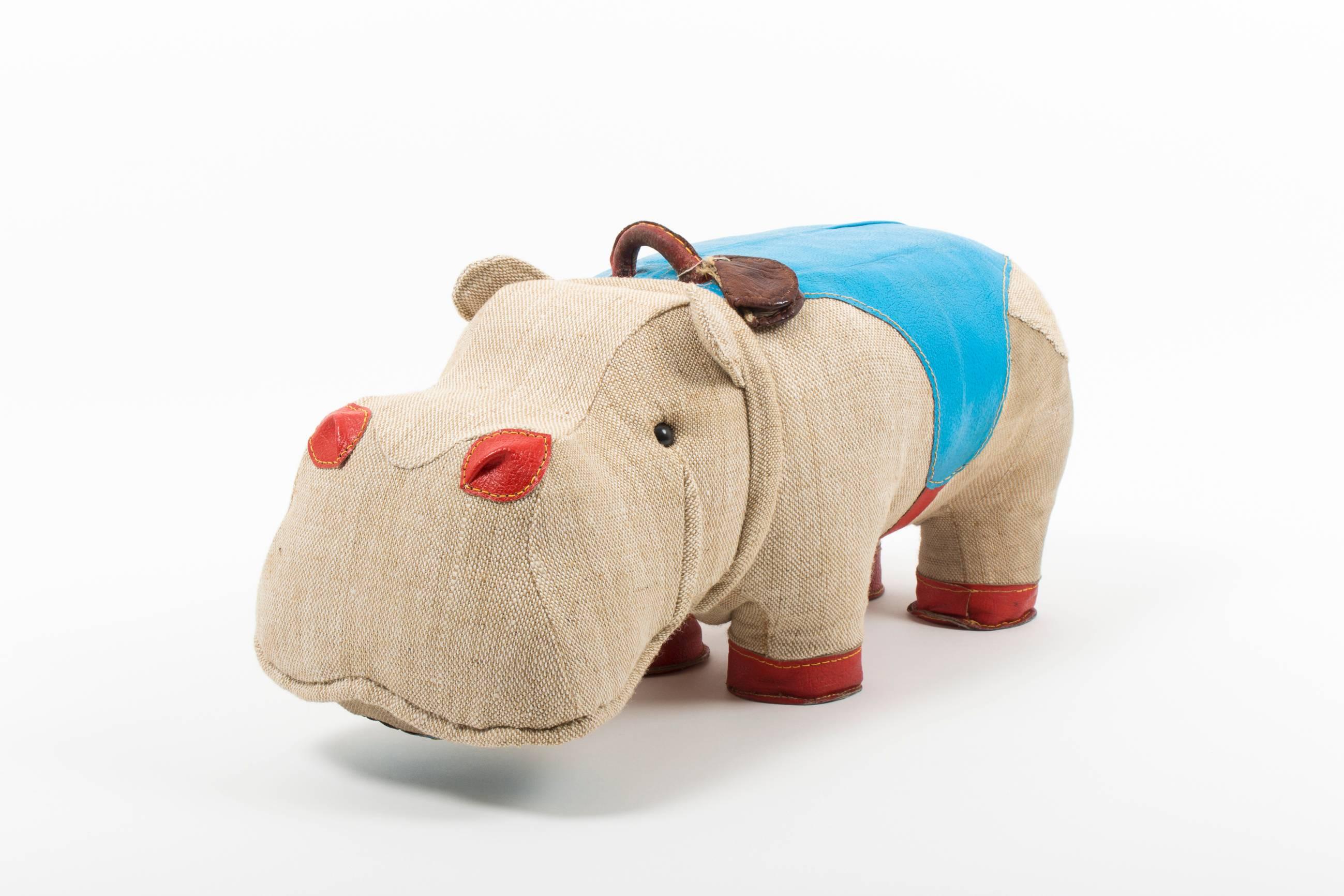 Another of the iconic therapeutic toy animals by the East German designer Renate Müller. The typical use of jute and colored leather make these animals age quite characteristically. The presented animal was restored by the designer as the label on