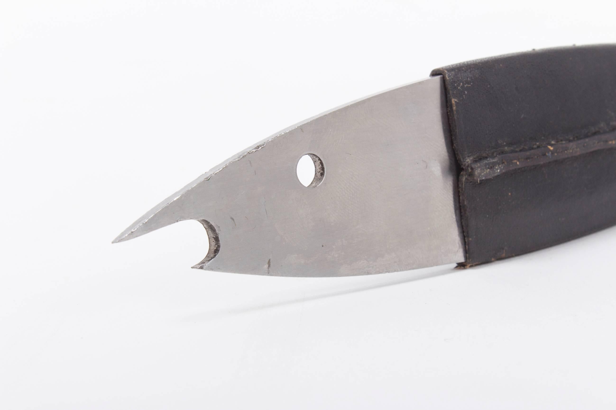 Stainless Steel Large Leather Fish Opener by Carl Auböck Designed in 1950s For Sale
