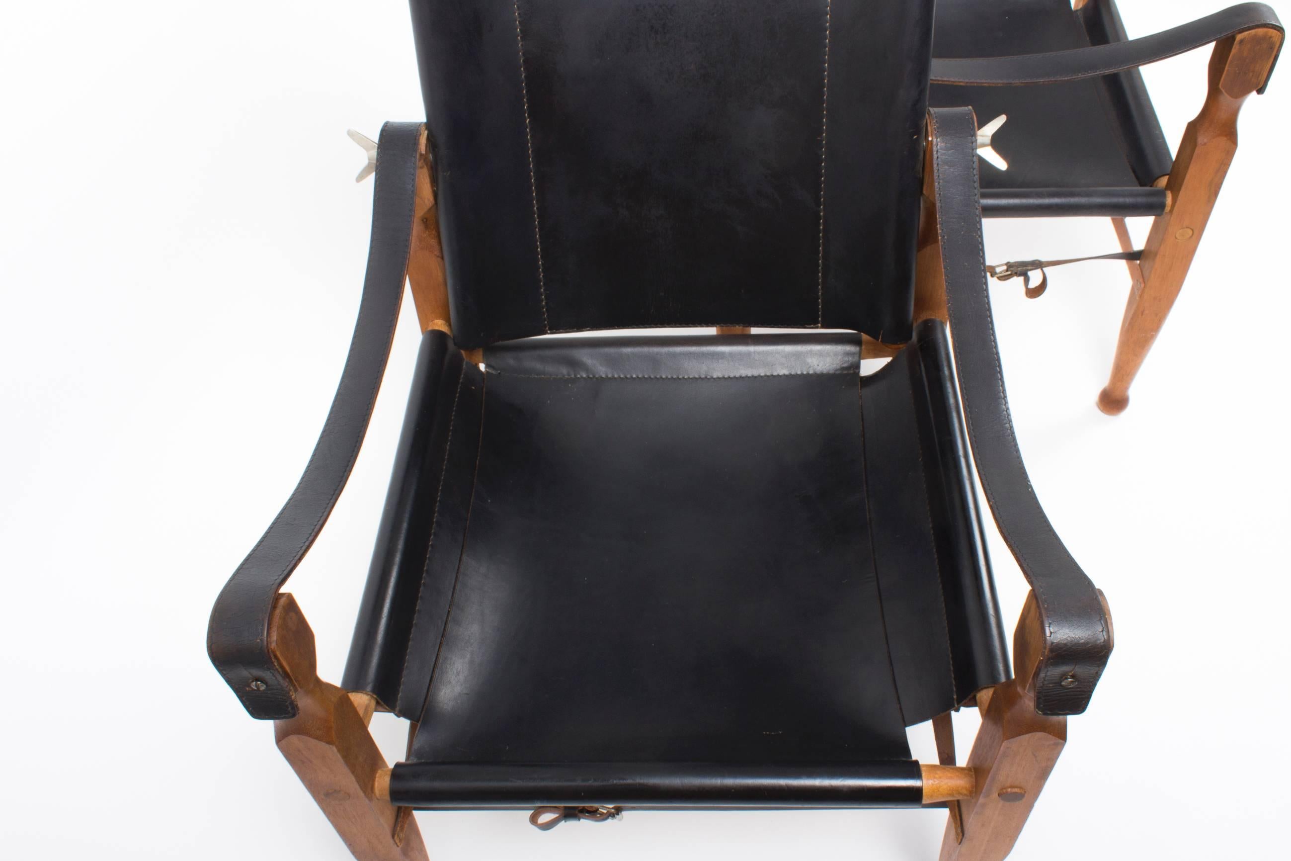 Rare Pair of Mint Black Carl Auböck Safari Chairs, Designed in 1950s For Sale 1