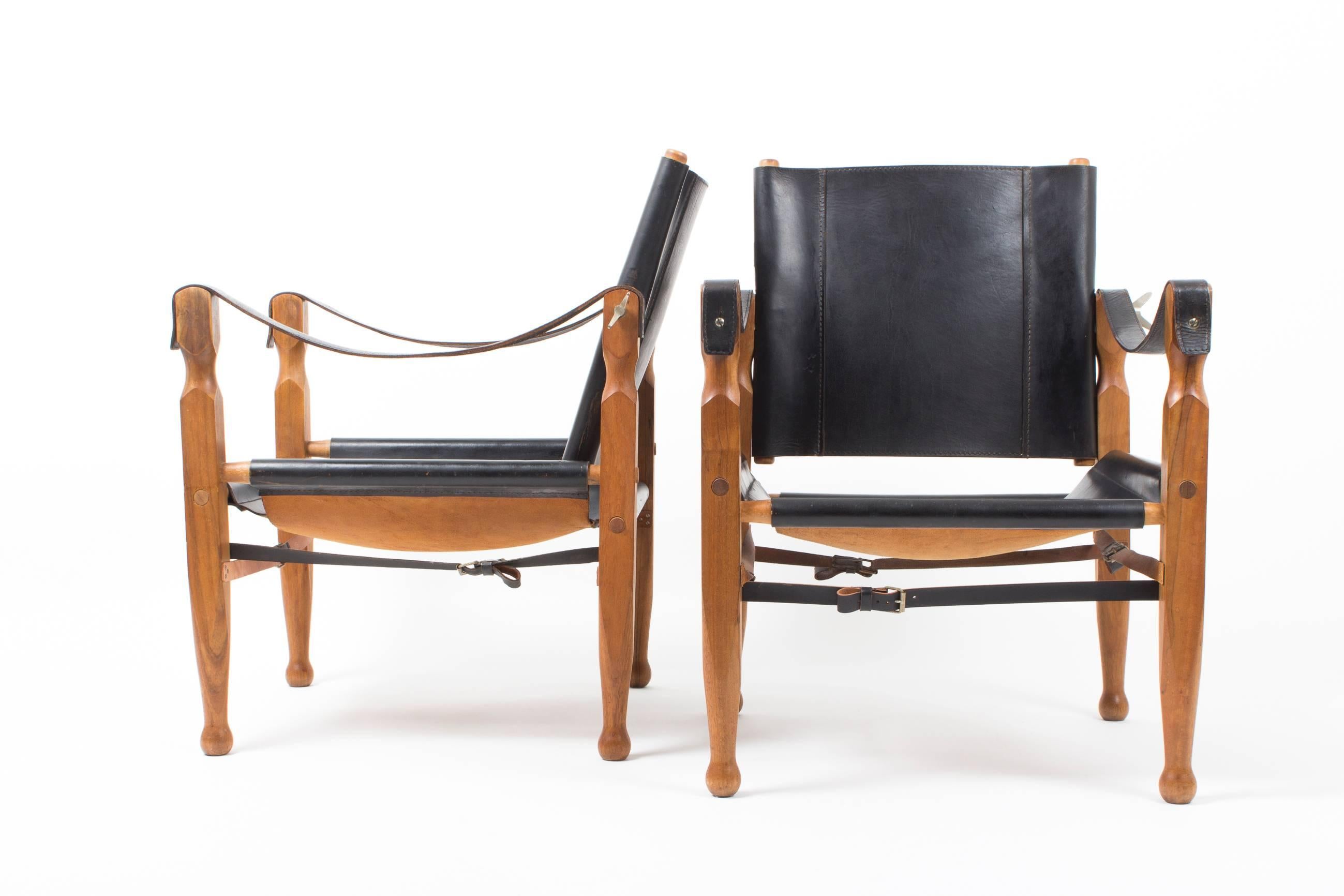 Austrian Rare Pair of Mint Black Carl Auböck Safari Chairs, Designed in 1950s For Sale