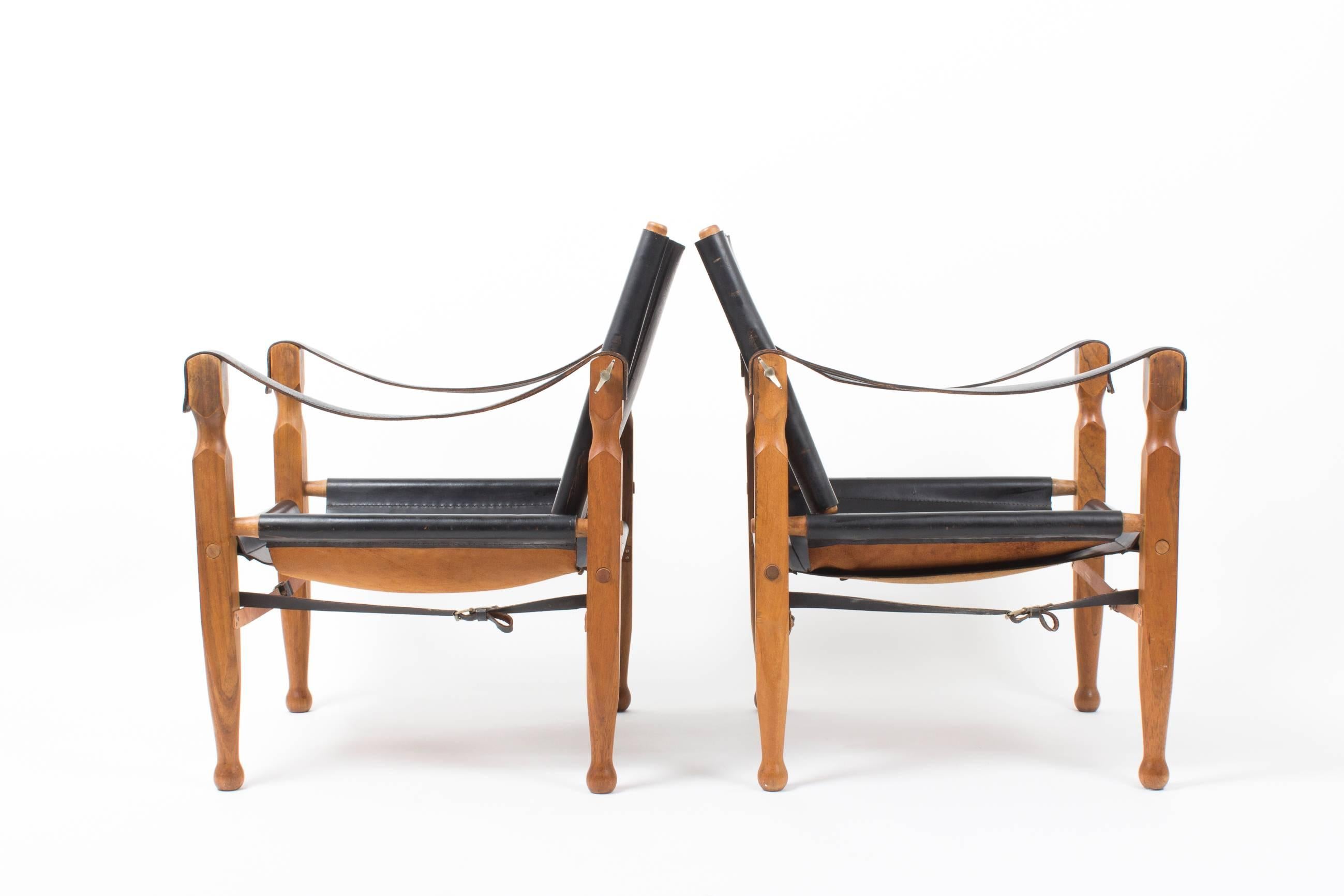 Mid-20th Century Rare Pair of Mint Black Carl Auböck Safari Chairs, Designed in 1950s For Sale