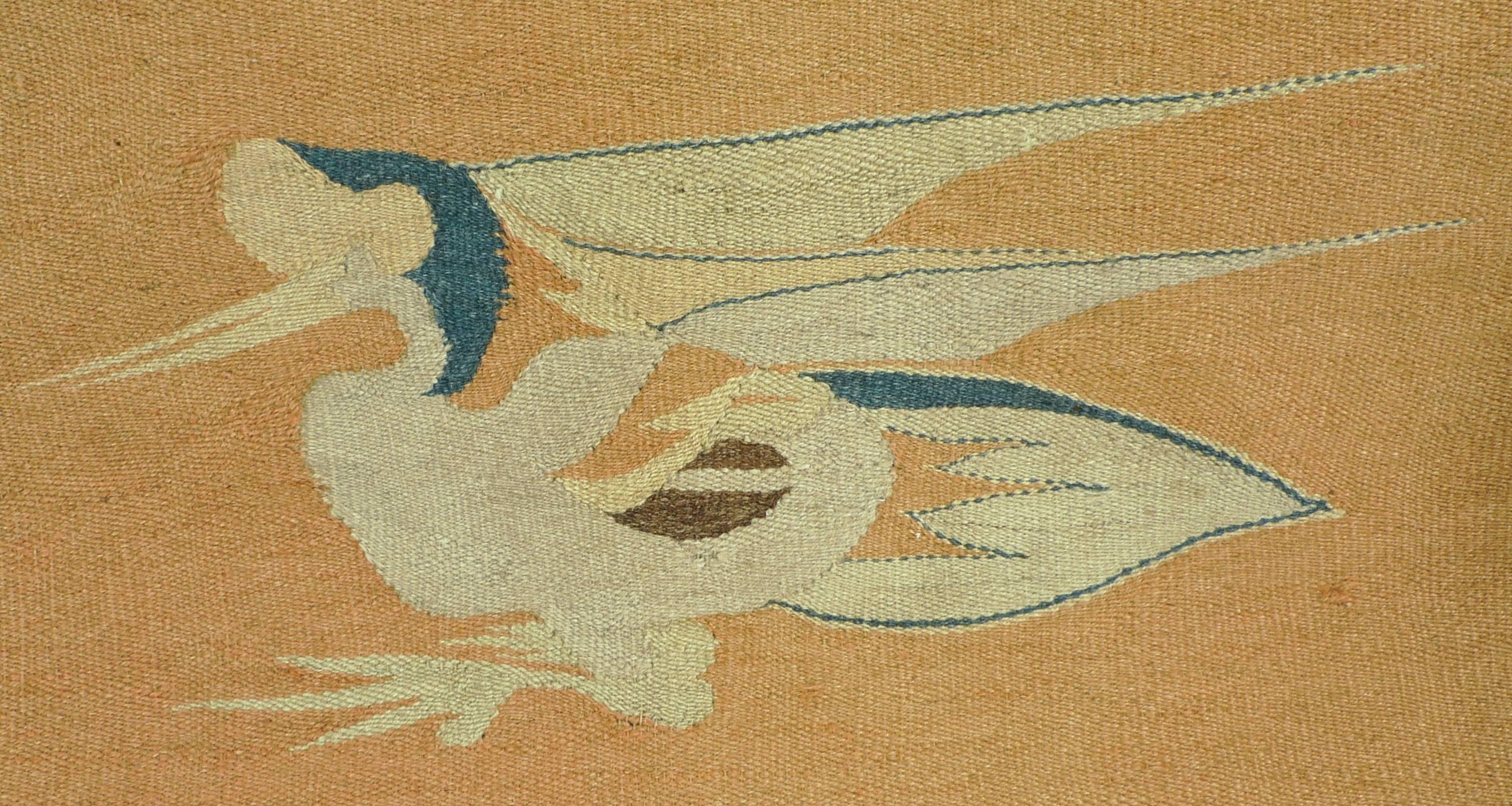 Wool 19th Century Mongolian Kilim with Phoenix or Fenghuang Birds 