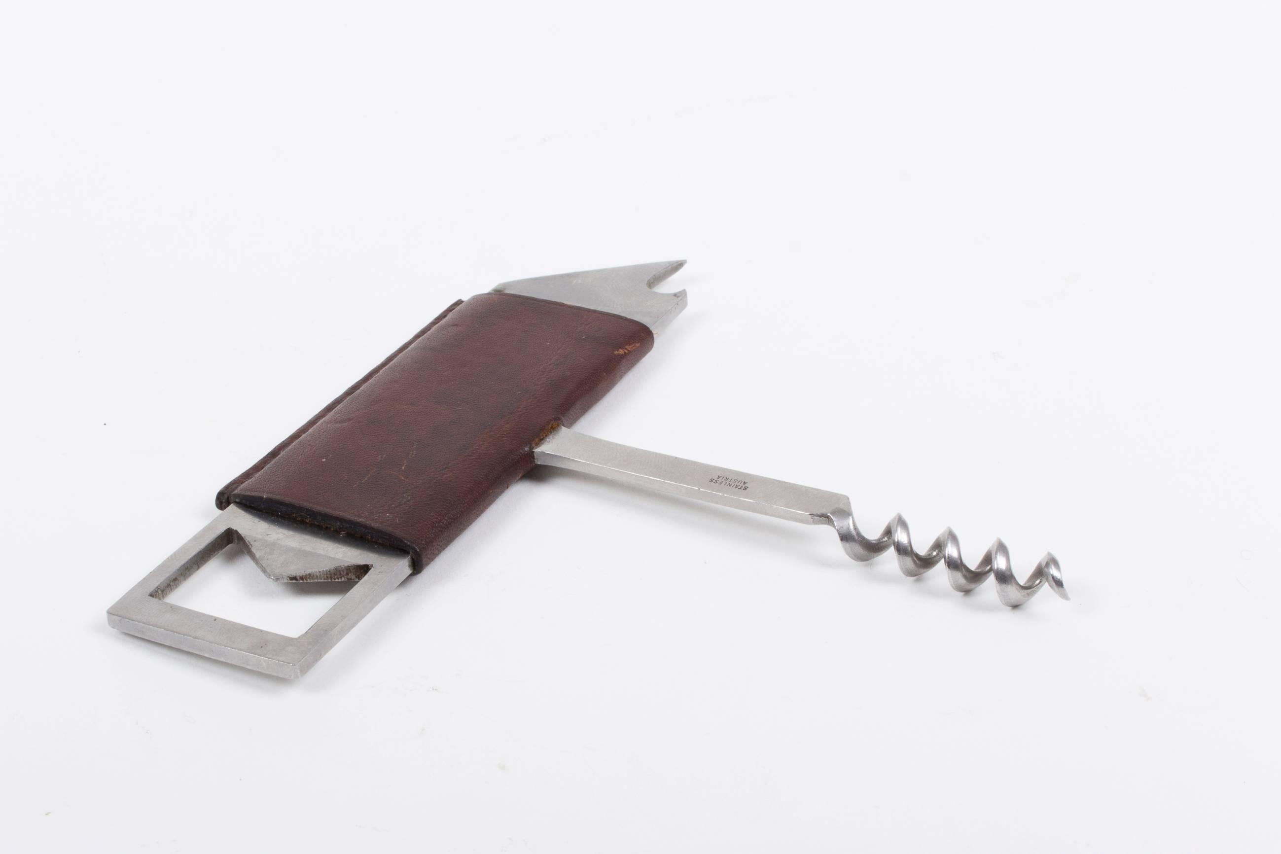 Rare Auböck Leather Covered Bottler Opener  In Excellent Condition For Sale In Vienna, Vienna