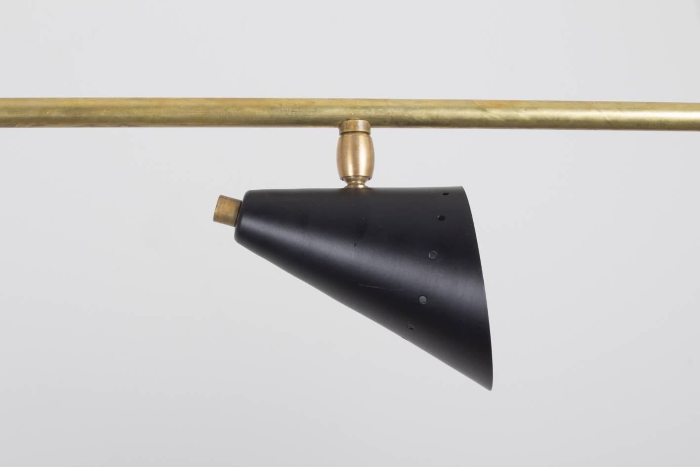 Mid-20th Century Striking Stilnovo Mid-Century Mobile Fixture Made of Brass and Sheet Screens