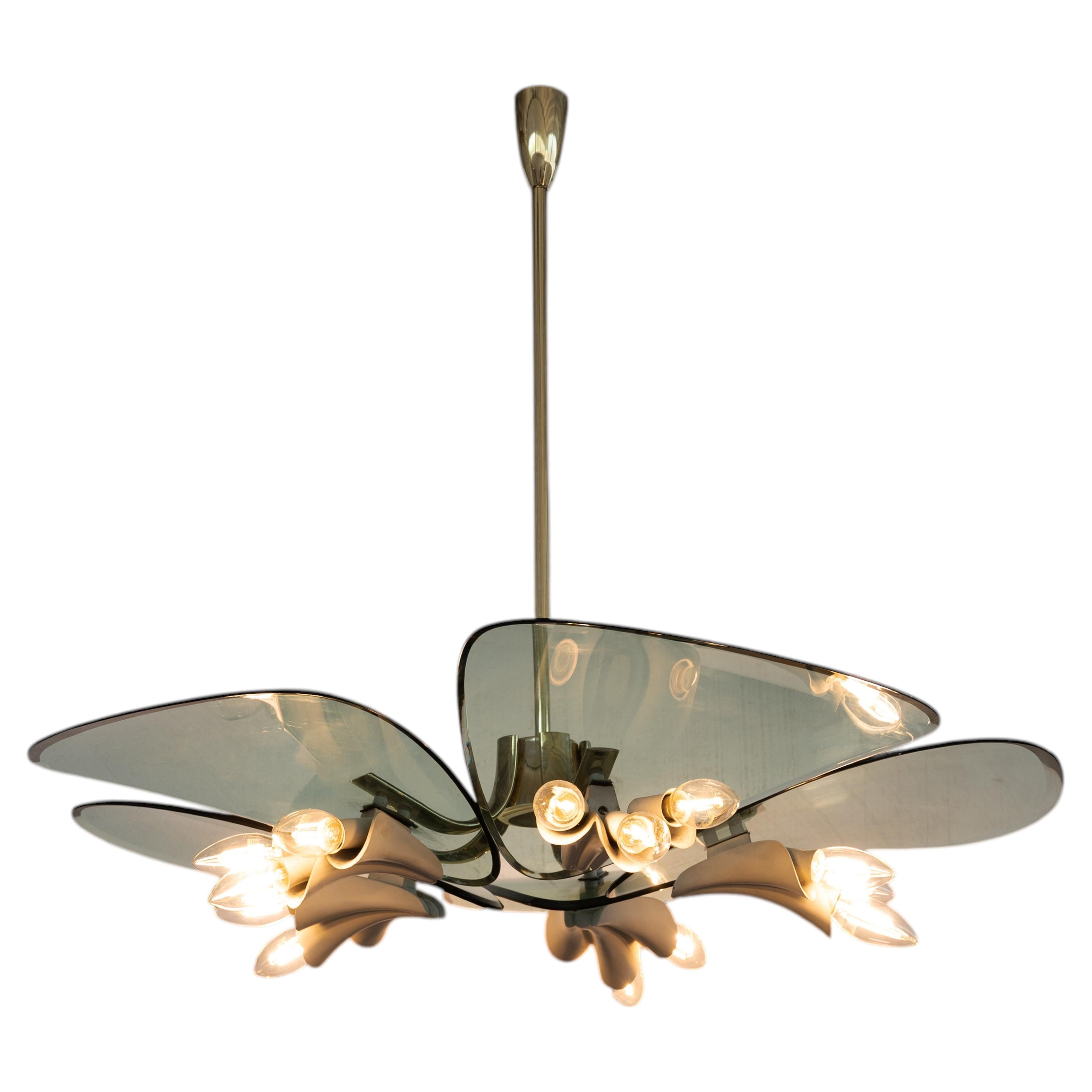 Rare Mid-Century Modern Pietro Chiesa Chandelier for Fontana Arte, Italy, 1950s
