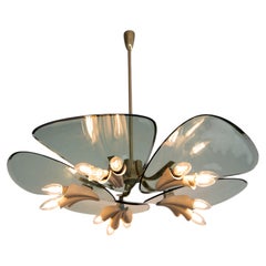 Rara lámpara de araña de estilo «Mid-Century Modern» diseñada por Pietro Chiesa para Fontana Arte, Italia, década de 1950