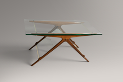 Ico Parisi Sculptural Wood, Original Glass and Brass Coffee Table, Italy, 1950s