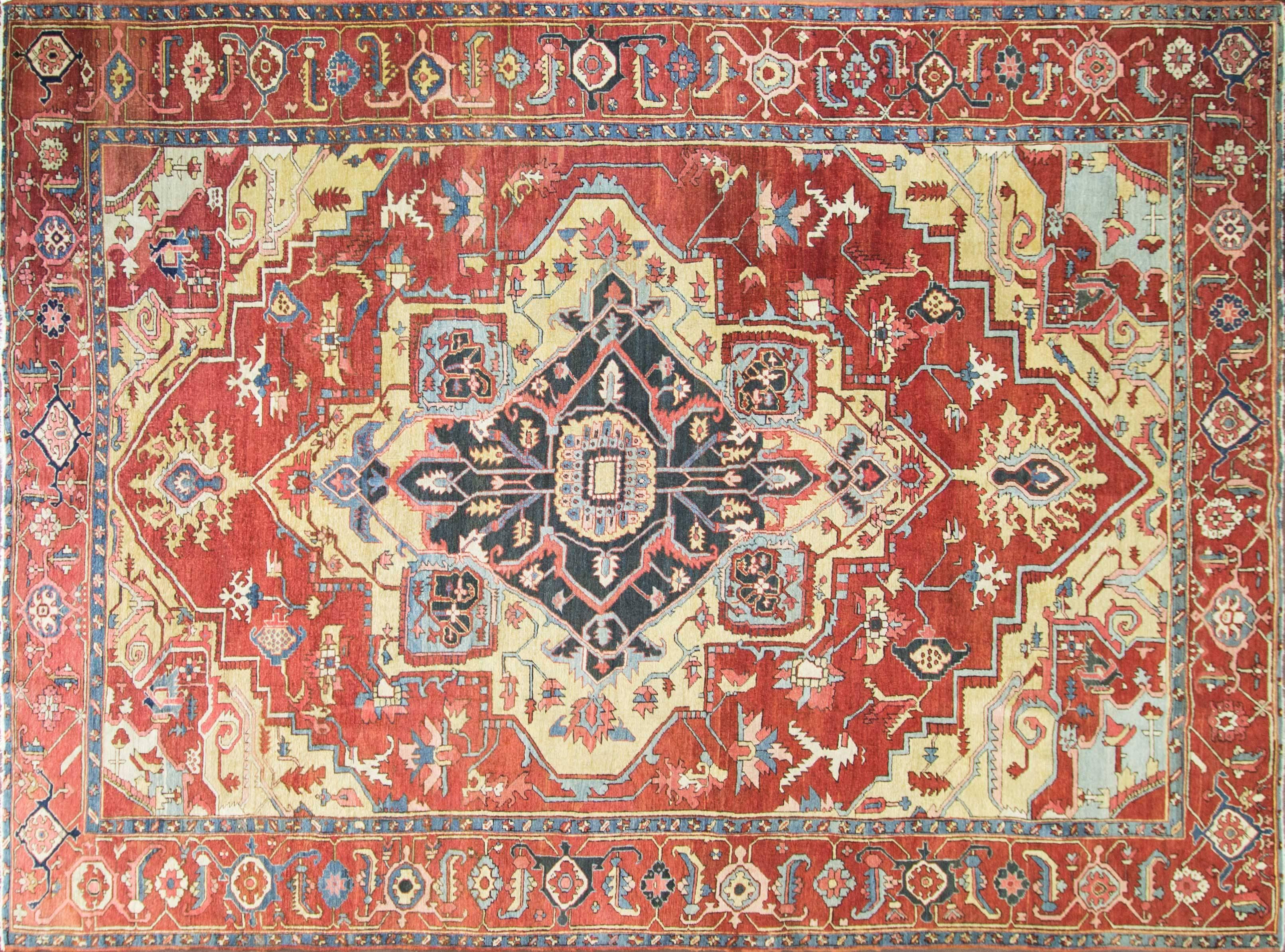 La plus merveilleuse combinaison de couleurs qui donne un aspect dramatique à l'ensemble du tapis. Le design et l'état du tapis sont impeccables.
 Ce tapis ancien remarquable et artistique présente un motif central orné et multicolore. Au cœur de