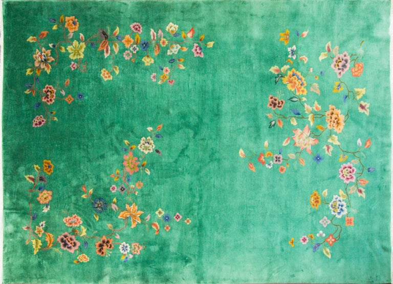 art deco chinese carpet amazing green for sale at 1stdibs