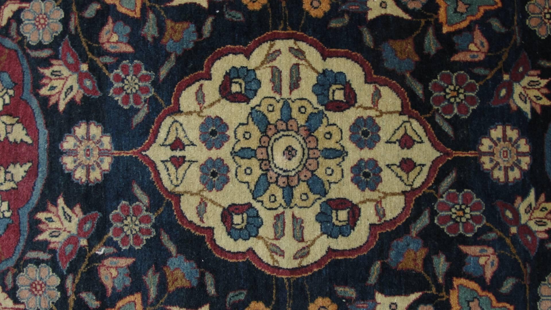 Hand-Woven Antique Persian Tabriz Carpet, 4'6