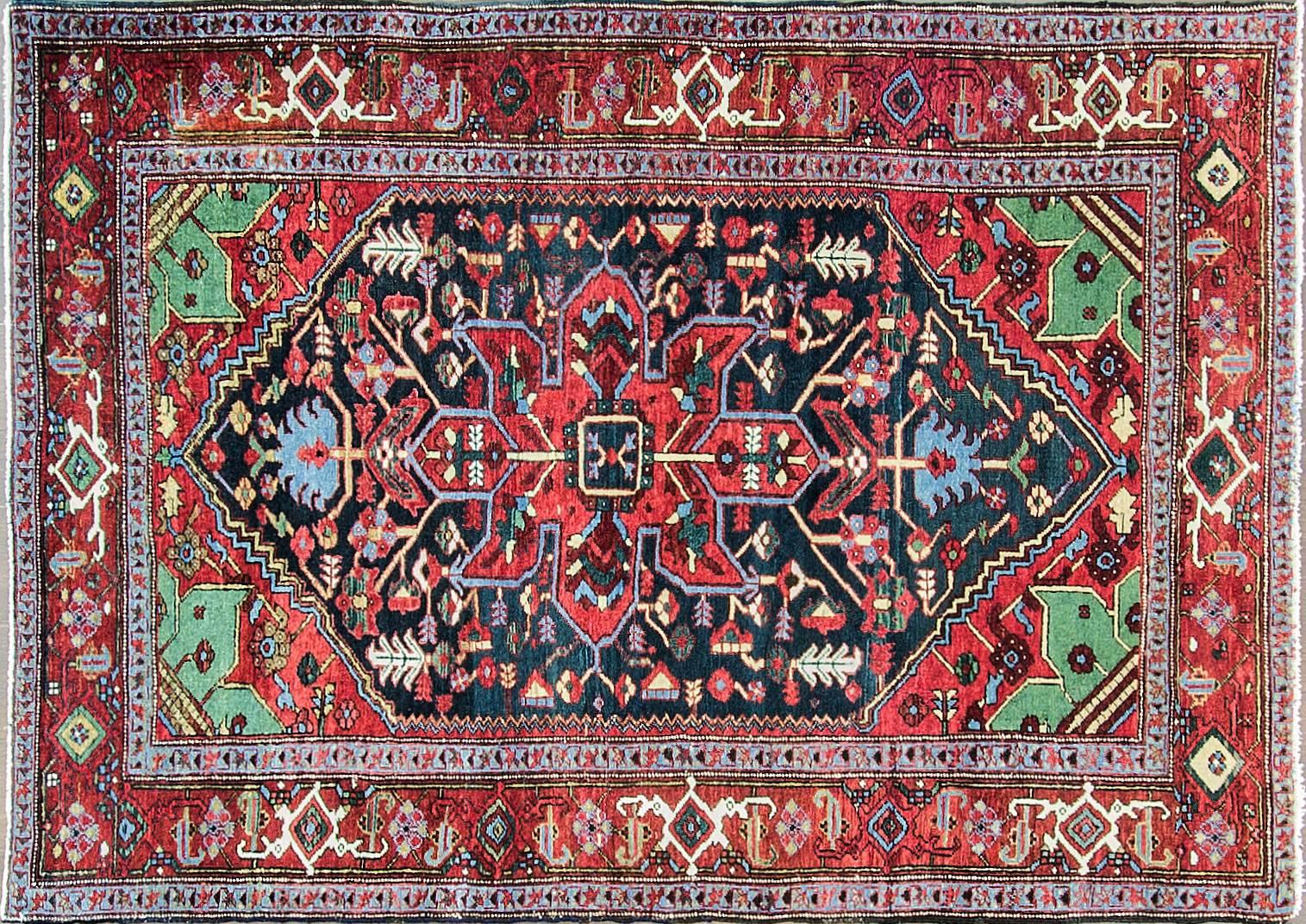 Serapi (antique Heriz) rugs are to all intents and purposes a particular type or grade of what are called Heriz rugs more specifically the highest grade in terms of weave and very probably the oldest type in terms of age. Heriz carpets are generally