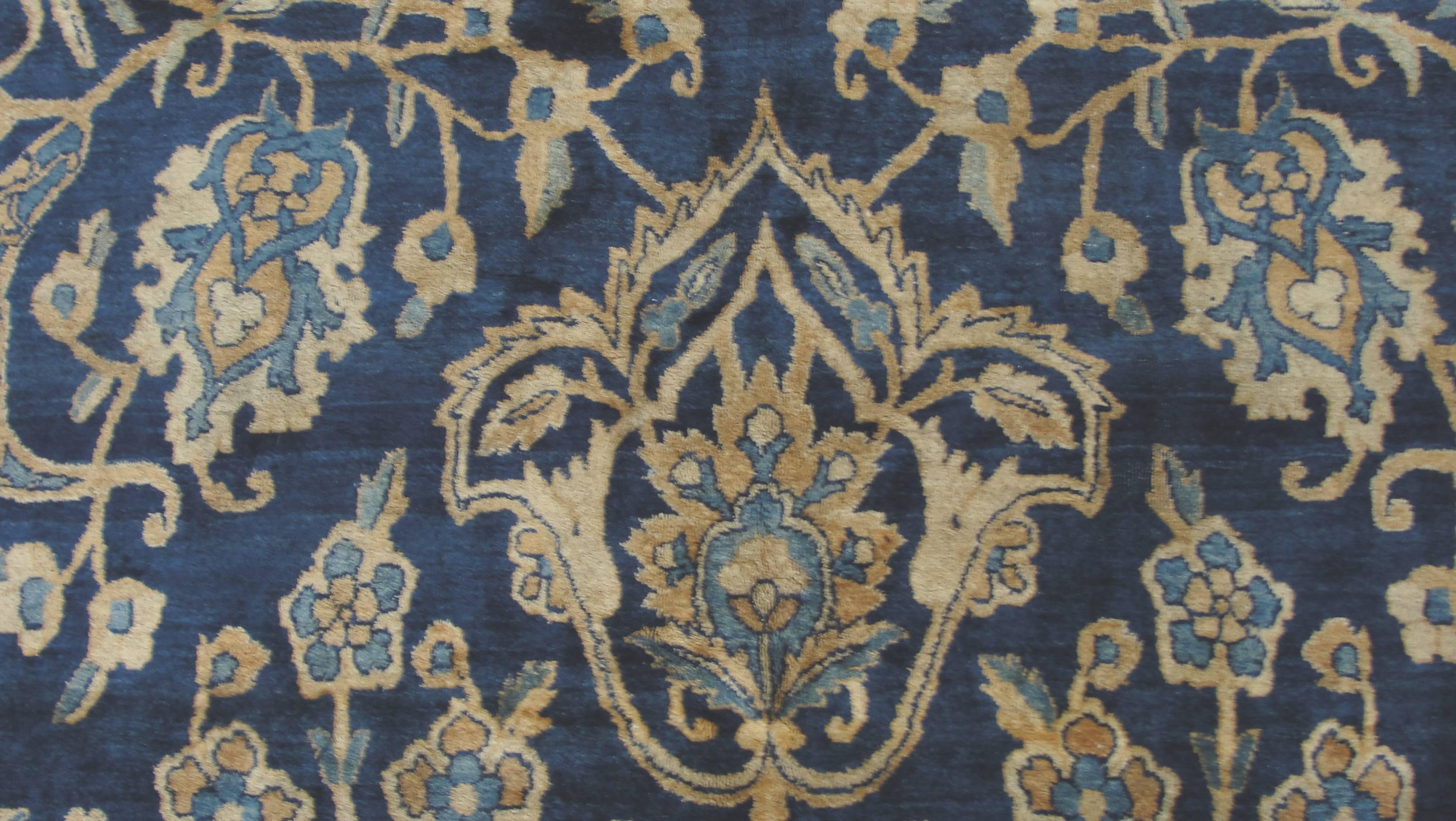 Hand-Woven Antique Persian Laver Kerman Carpet, 8'5