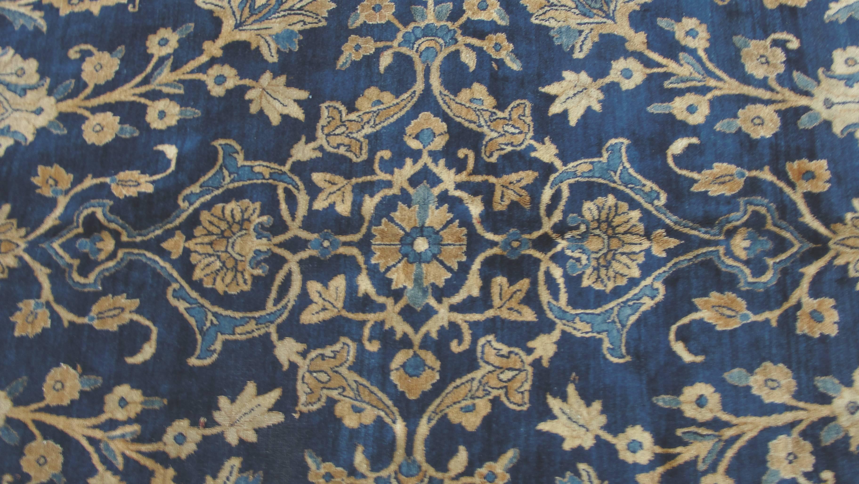 Wool Antique Persian Laver Kerman Carpet, 8'5