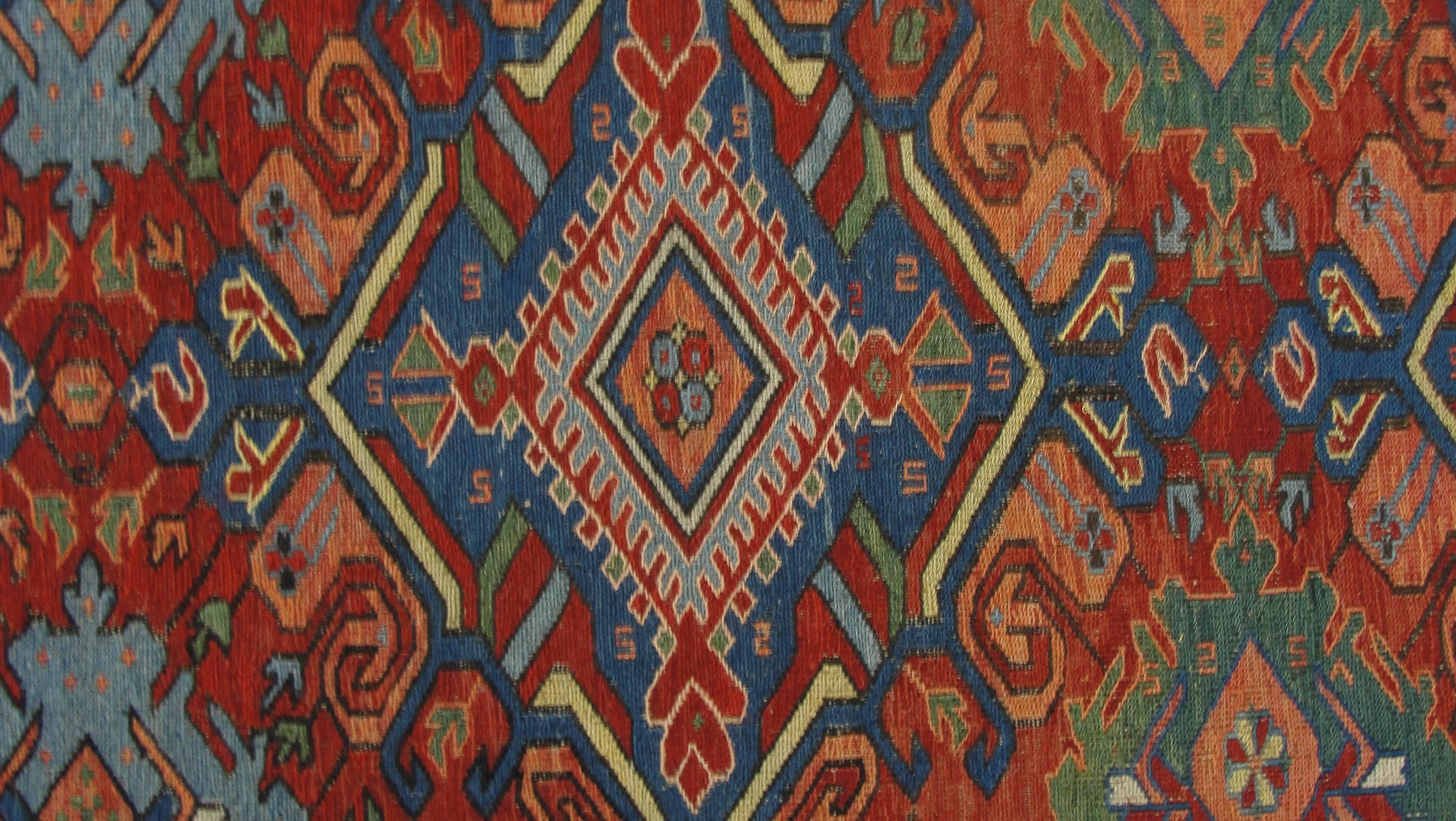 Late 19th Century Antique Soumak Kilim Caucasian Rug For Sale